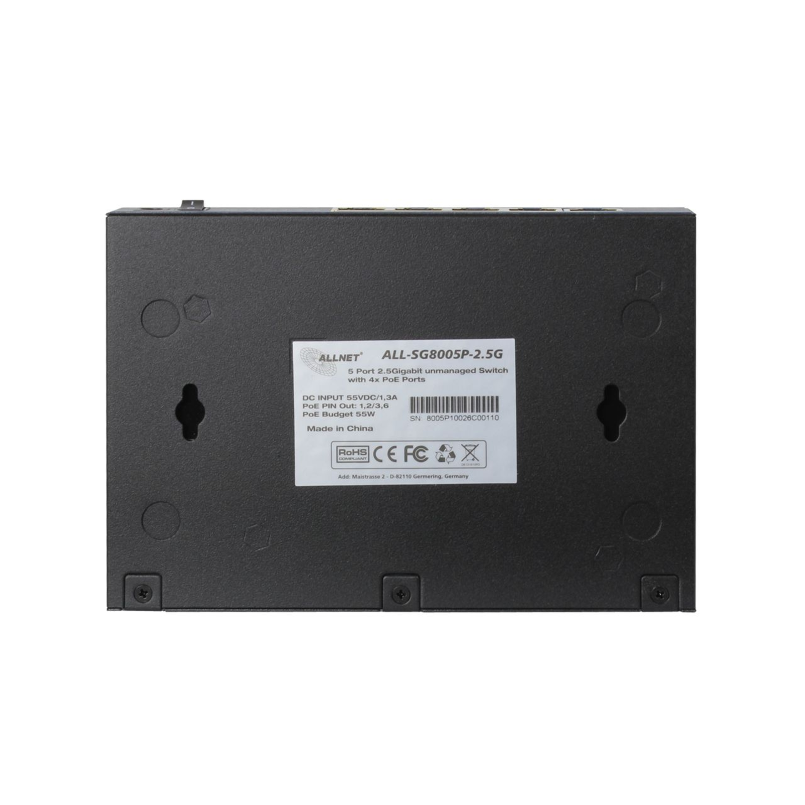 ALLNET Switch 5 Port 5x 2.5GbE PoE Budget 55W at Fanless ALL-SG8005P-2 Switch 1 Gbps