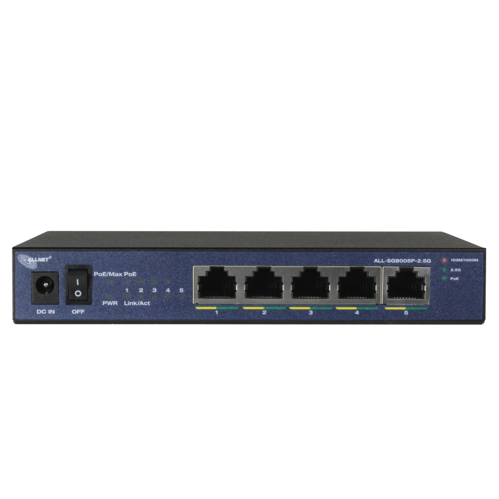 ALLNET Switch 5 Port 5x 2.5GbE PoE Budget 55W at Fanless ALL-SG8005P-2 Switch 1 Gbps