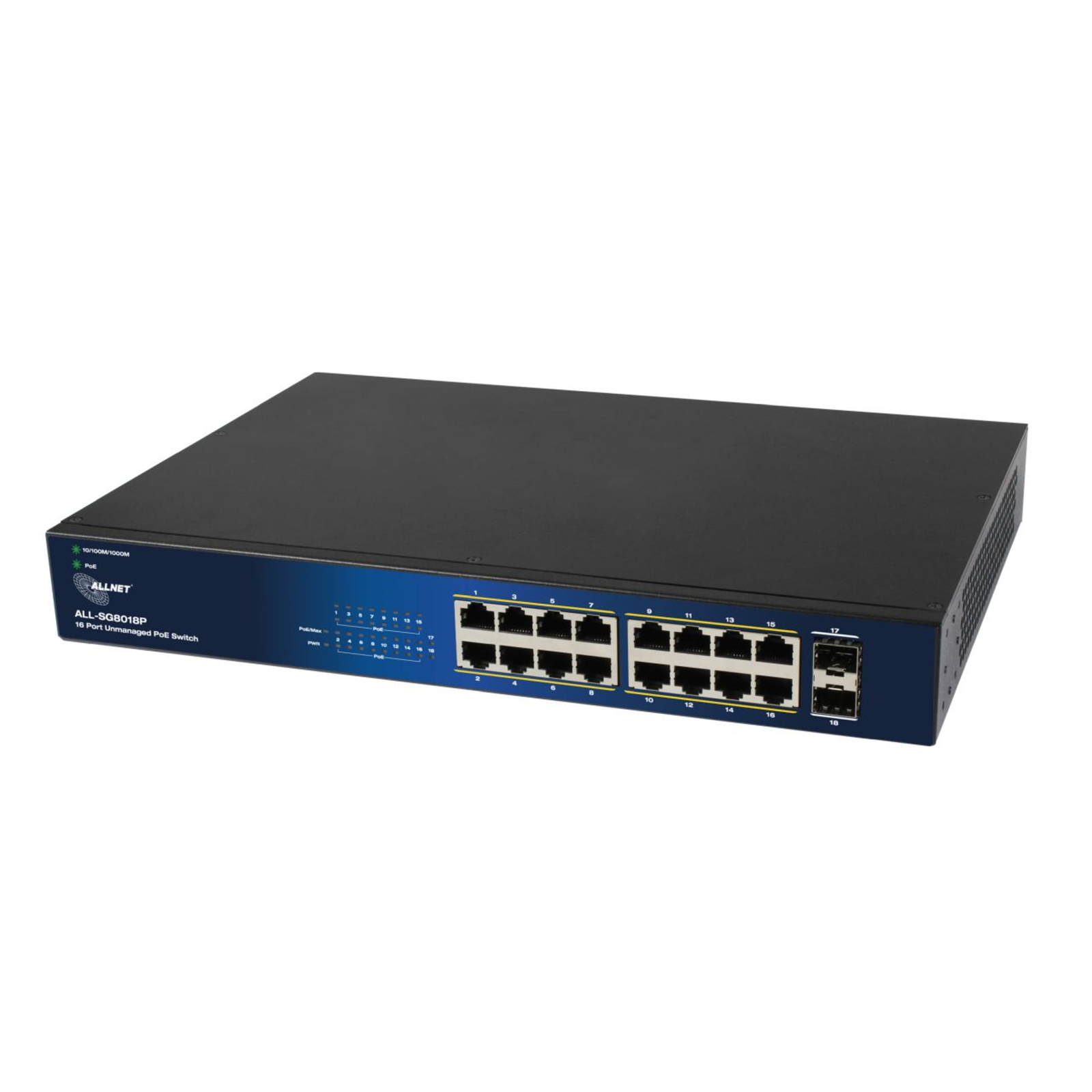 ALLNET Switch Unmanaged Layer2 18 Port PoE Budget 240W 16x at 2x SFP 19