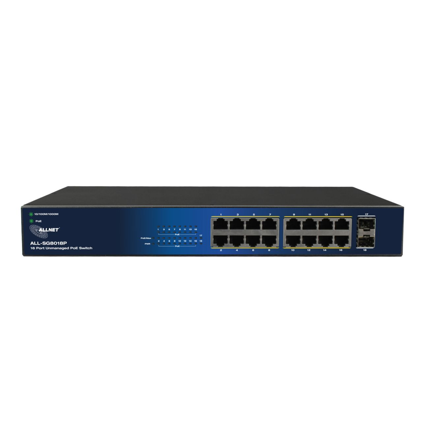 ALLNET Switch Unmanaged Layer2 18 Port PoE Budget 240W 16x at 2x SFP 19