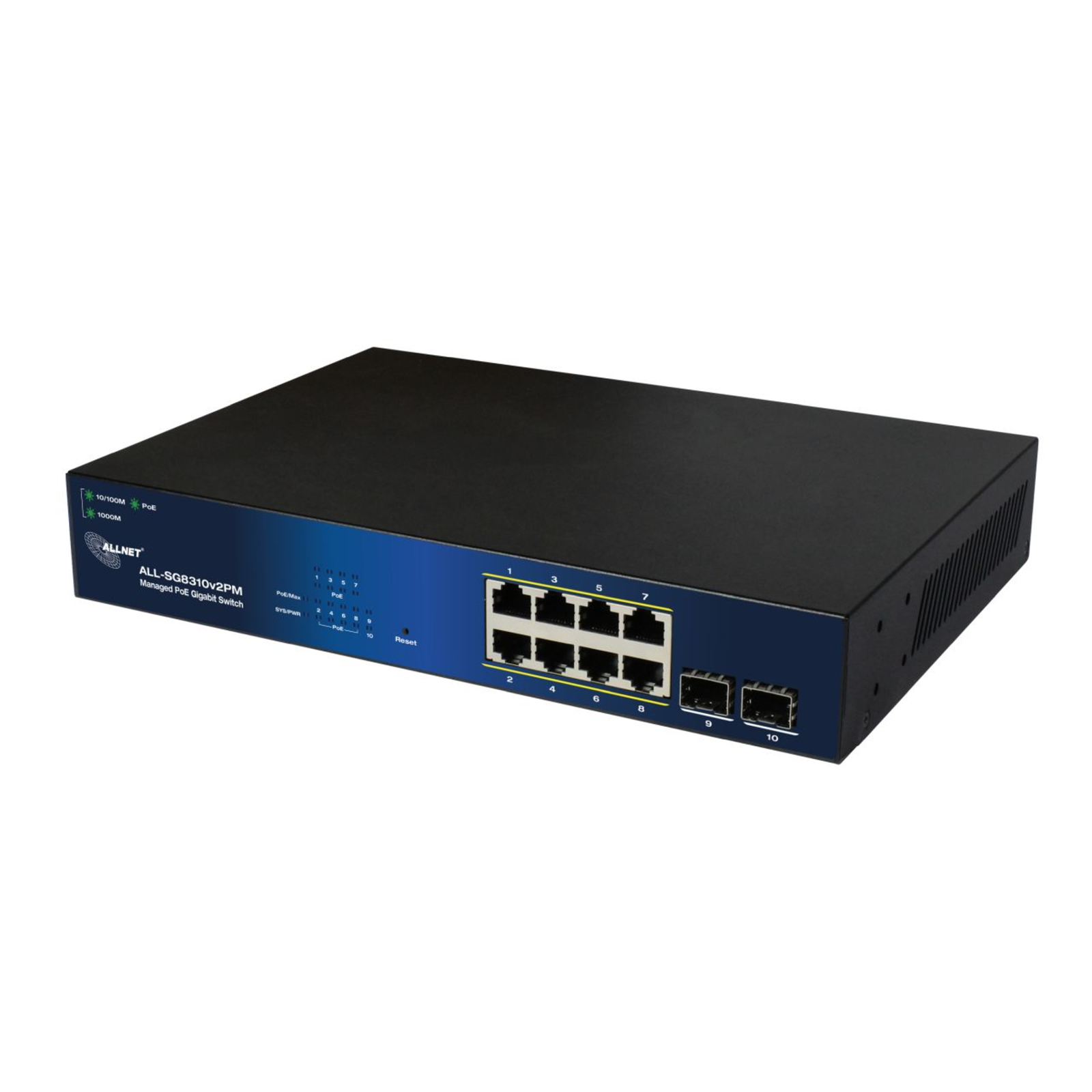 ALLNET Switch Smart Managed 8 Port Gigabit 140W 8x PoE+ 2x SFP Fanless 19