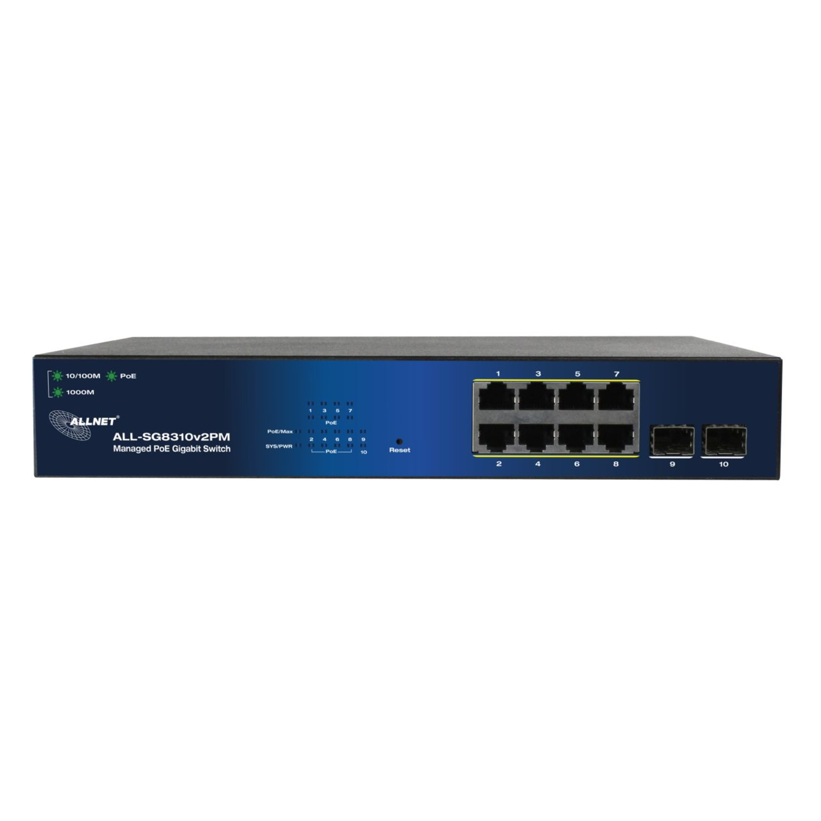 ALLNET Switch Smart Managed 8 Port Gigabit 140W 8x PoE+ 2x SFP Fanless 19