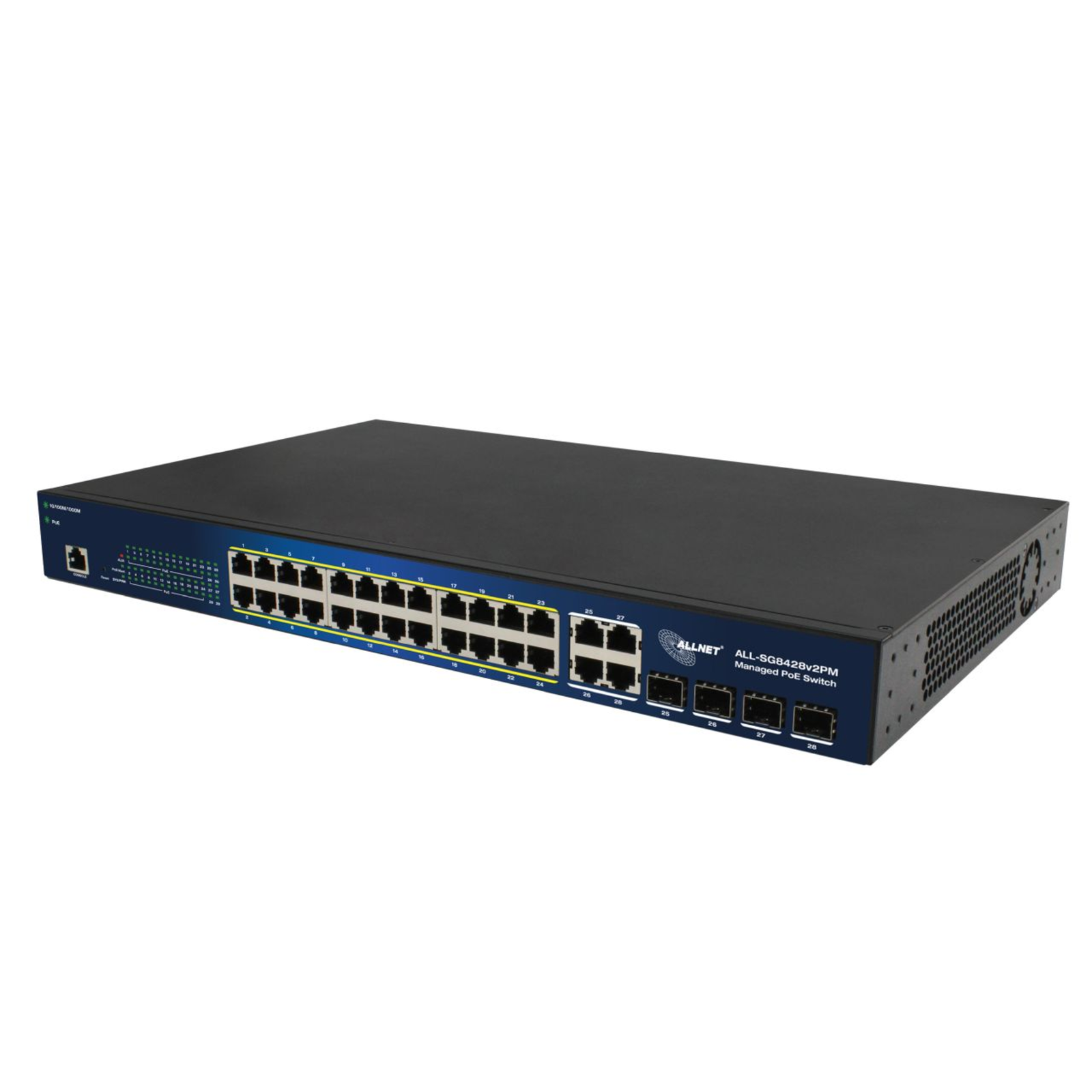 ALLNET Switch Smart Managed Layer2 24 Port PoE Budget 370W 24x at 4x SFP 19inchinch Switch 56 Gbps