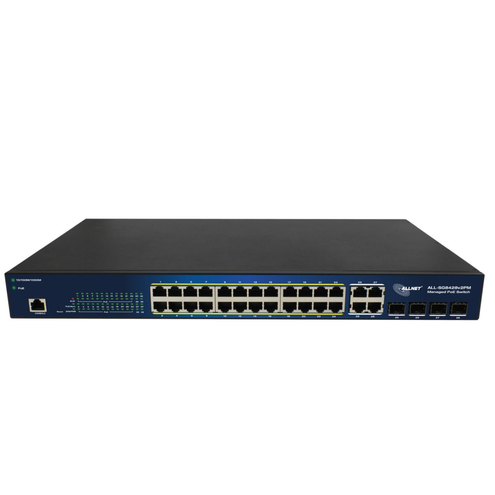 ALLNET Switch Smart Managed Layer2 24 Port PoE Budget 370W 24x at 4x SFP 19inchinch Switch 56 Gbps