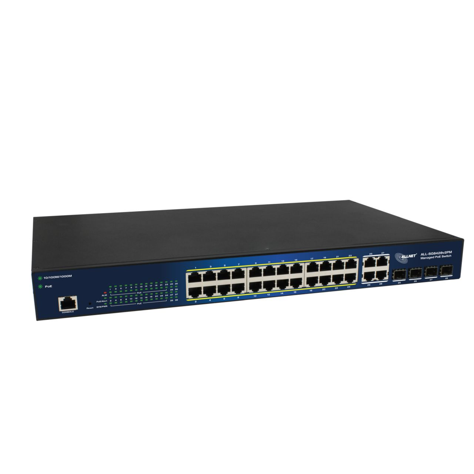 ALLNET Switch Smart Managed Layer2 24 Port PoE Budget 370W 24x at 4x SFP 19inchinch Switch 56 Gbps