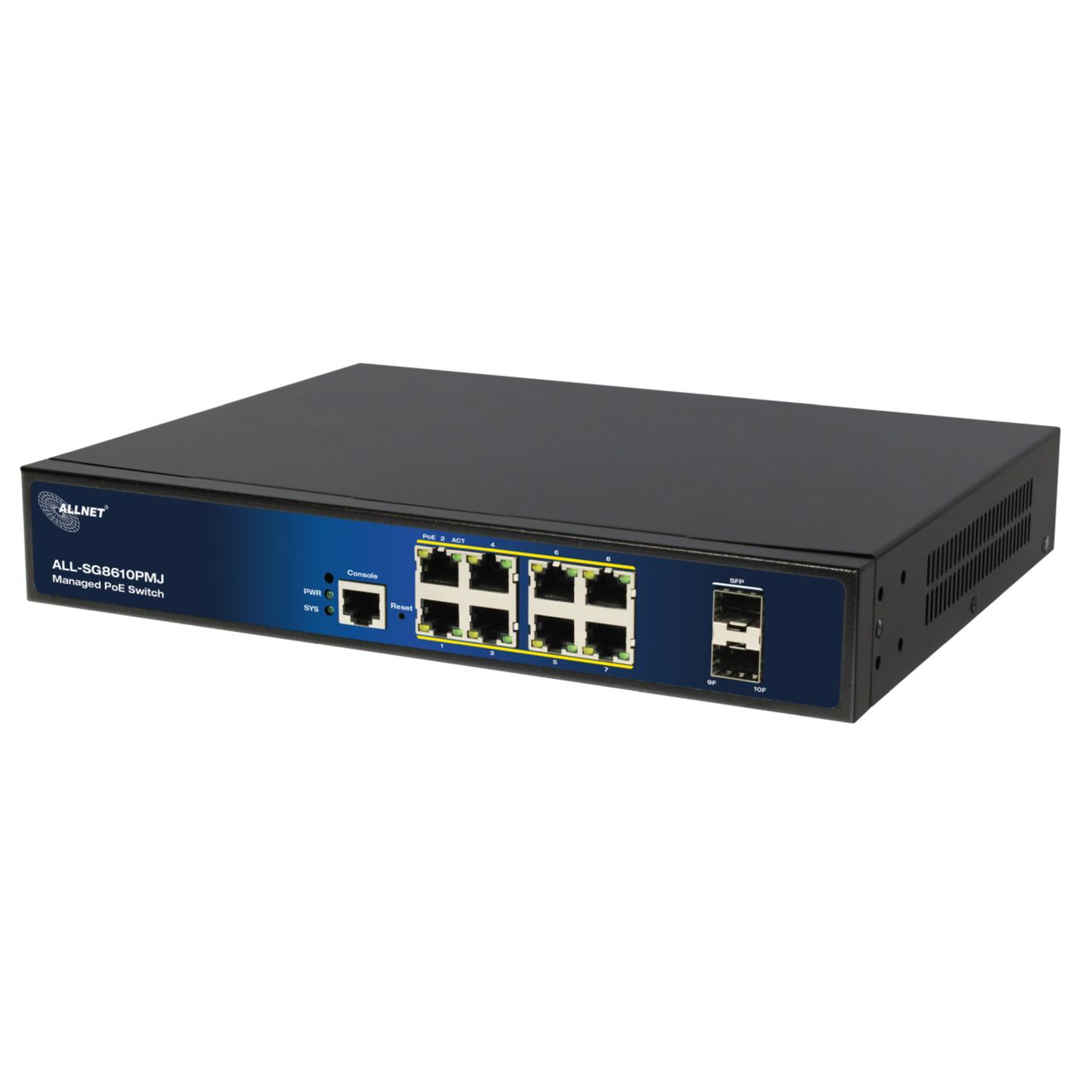 ALLNET Switch Full Managed Layer2+ 10 Port 8x GbE PoE Budget 130W at 2x SFP Switch 1 Gbps
