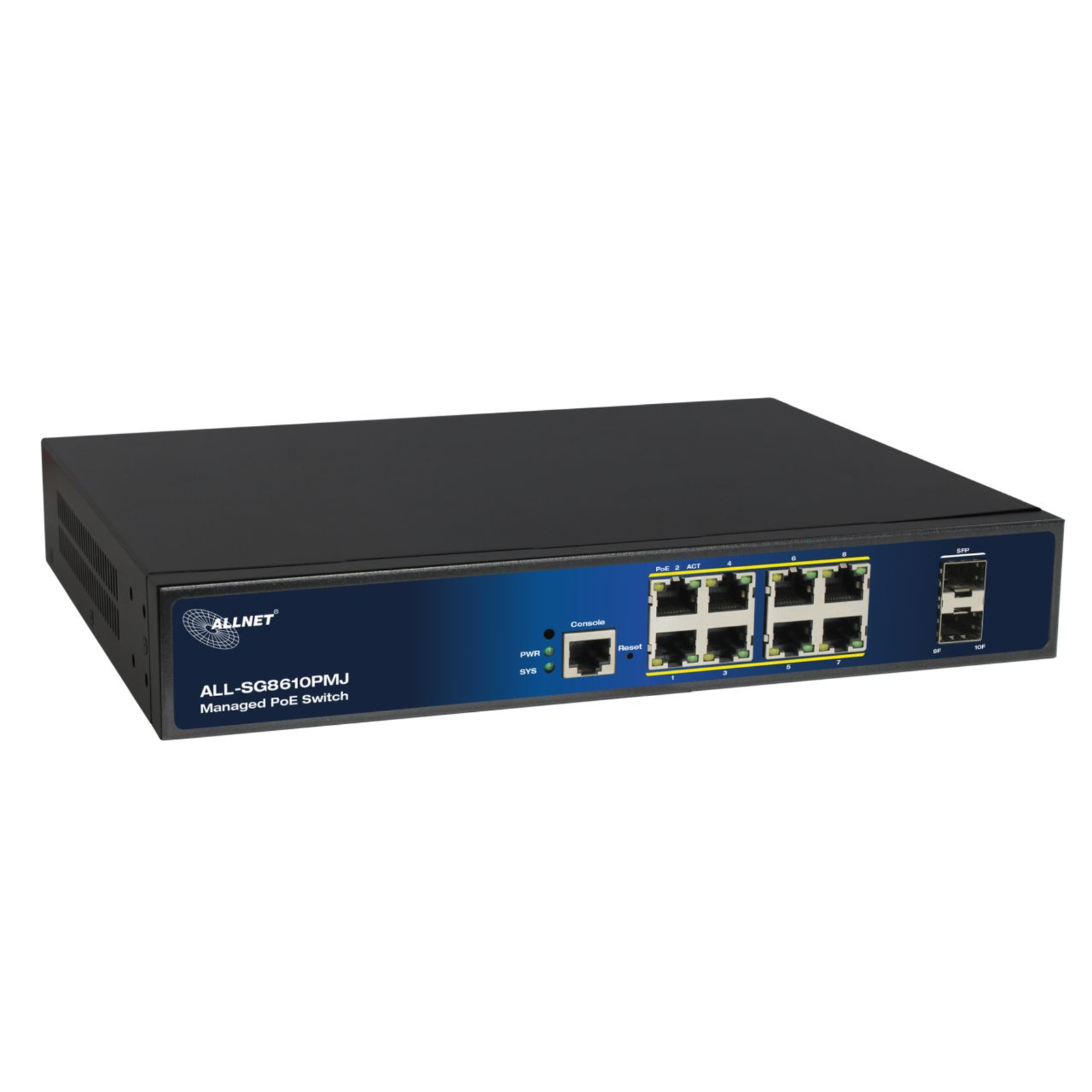 ALLNET Switch Full Managed Layer2+ 10 Port 8x GbE PoE Budget 130W at 2x SFP Switch 1 Gbps