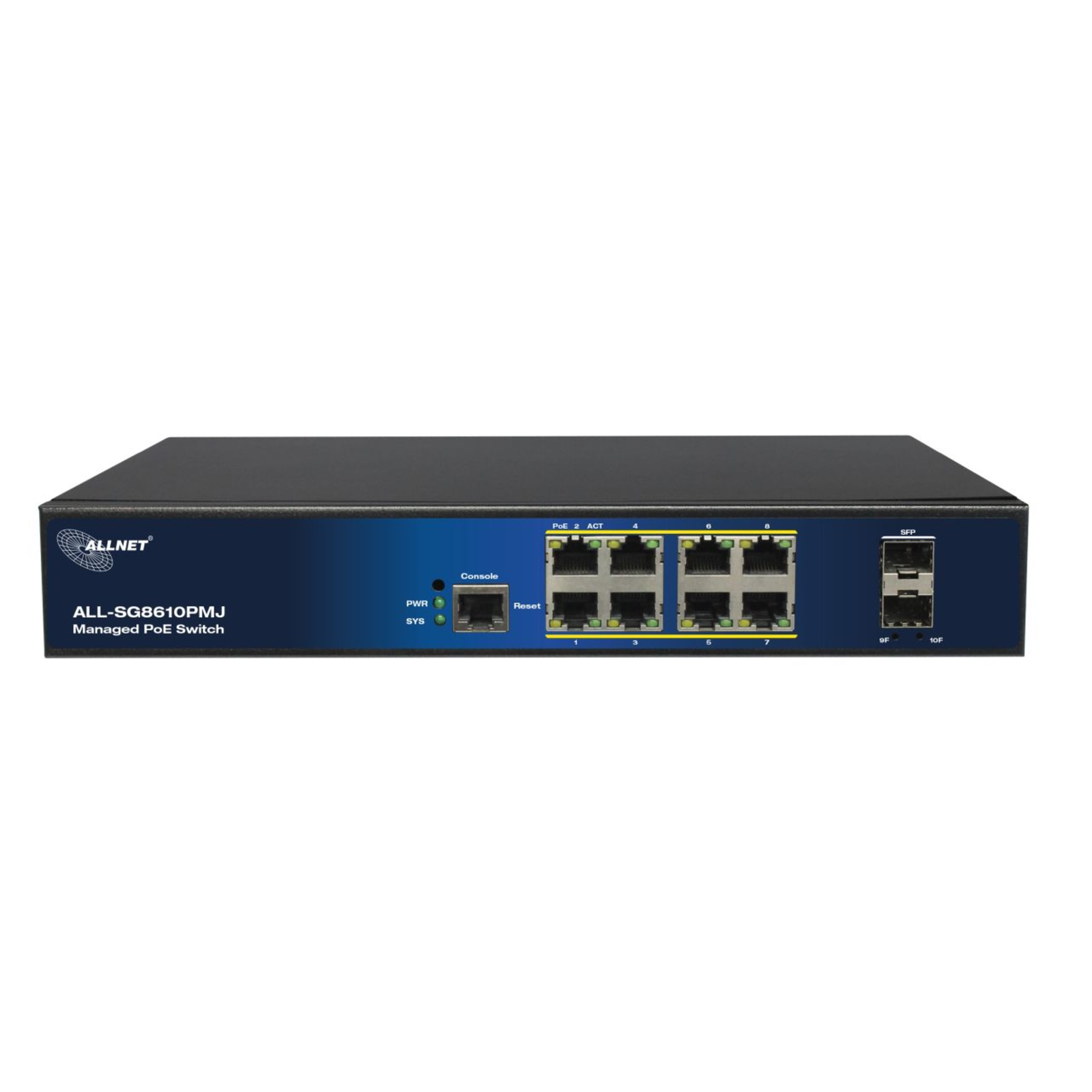 ALLNET Switch Full Managed Layer2+ 10 Port 8x GbE PoE Budget 130W at 2x SFP Switch 1 Gbps