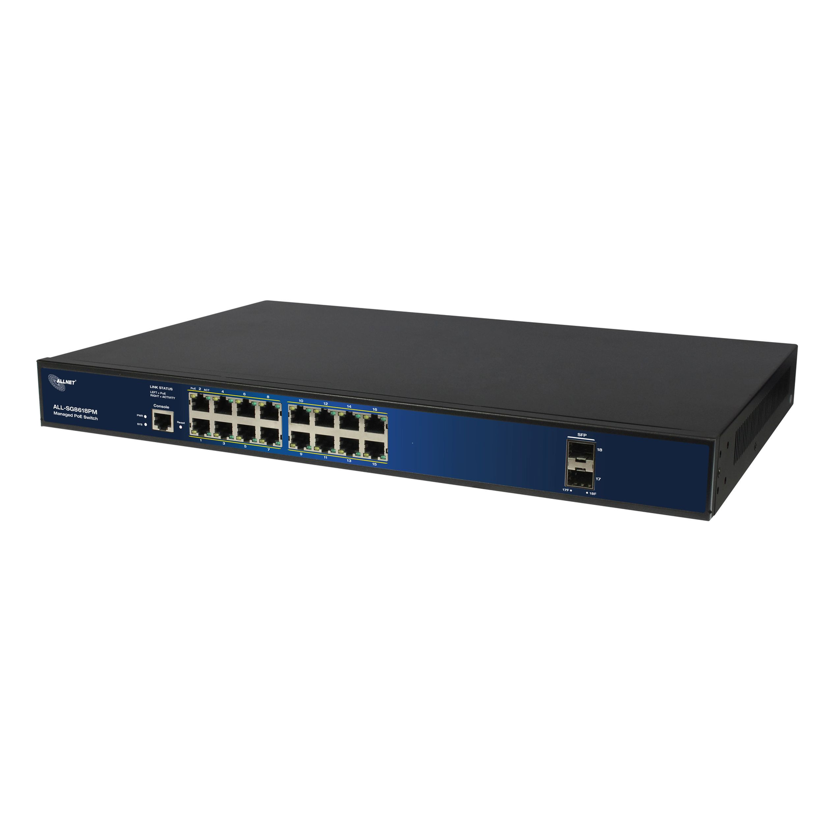 ALLNET Switch Fully Managed Layer2+ 18 Ports 16x GbE PoE Budget 280W at 2x Switch 1 Gbps