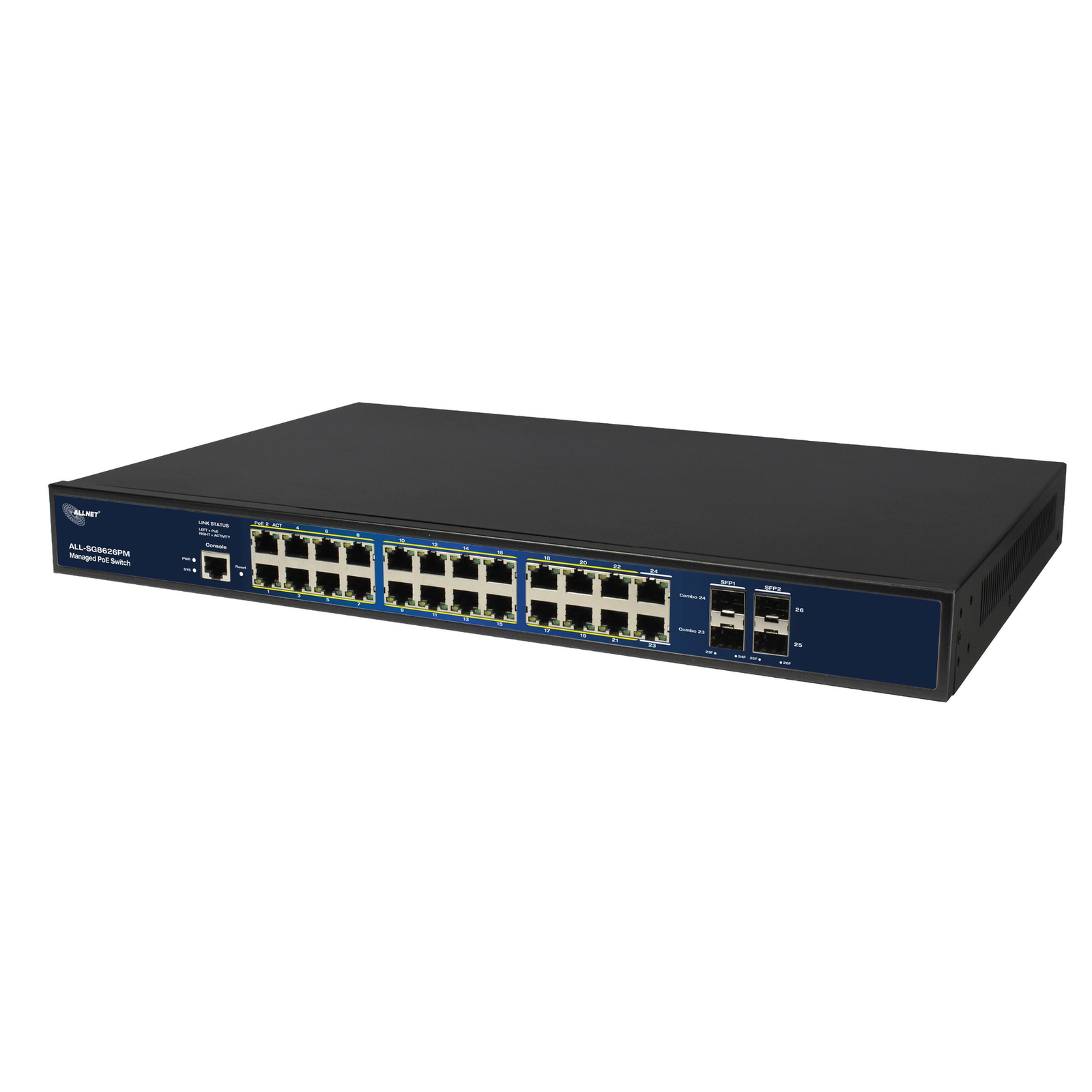 ALLNET Switch Full Managed 24 Port Gigabit 390W 24x PoE+ 4x SFP Fanless 19