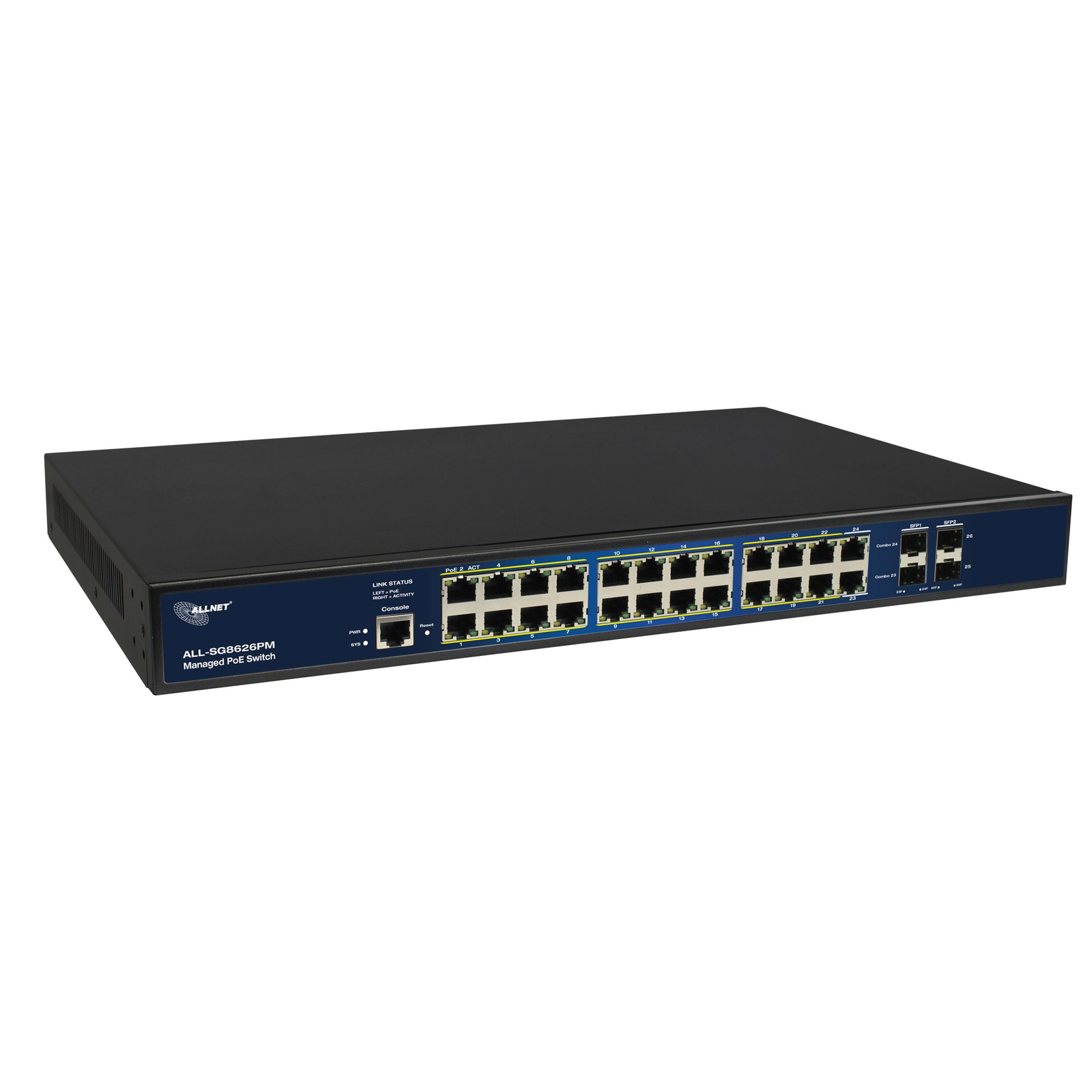 ALLNET Switch Full Managed 24 Port Gigabit 390W 24x PoE+ 4x SFP Fanless 19