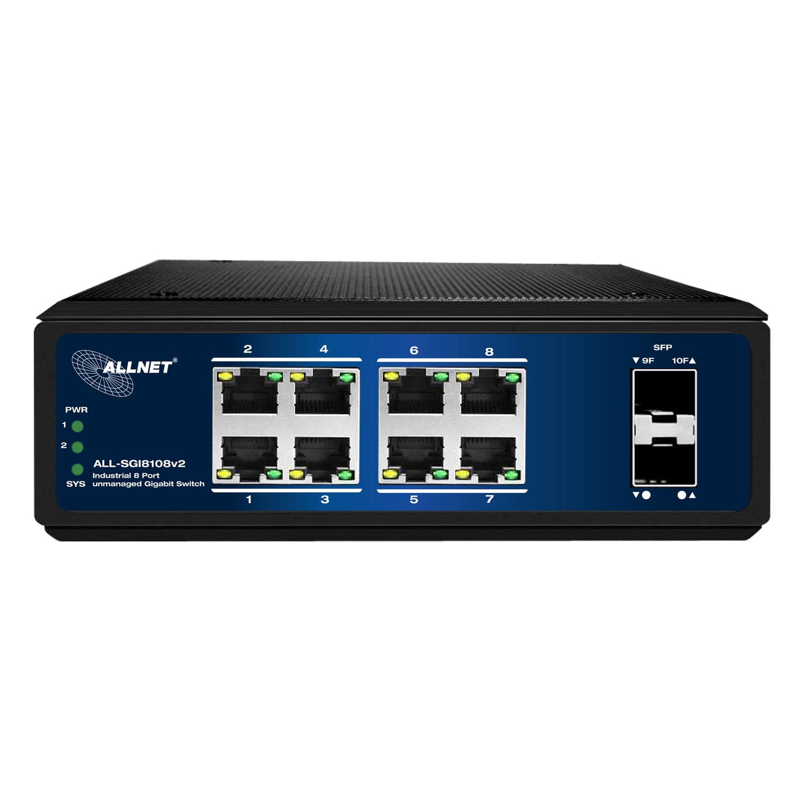 ALLNET Switch Unmanaged Industrial 8 Port Gigabit 8x LAN 2x SFP LA Fterless Switch Copper Wire
