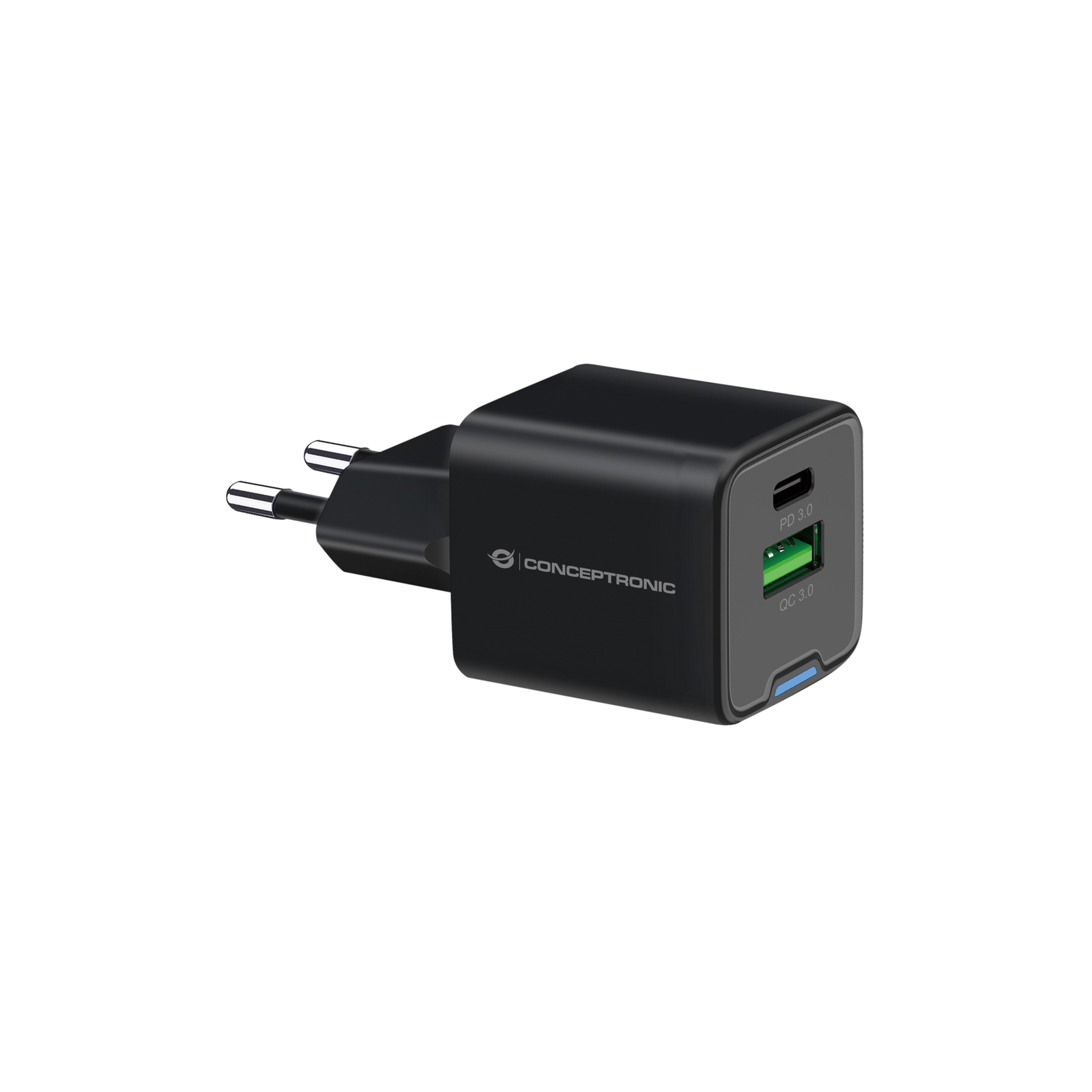 Conceptronic 2-port 20W Charger 1xUSB-C 1xUSB-A Desk PD Black