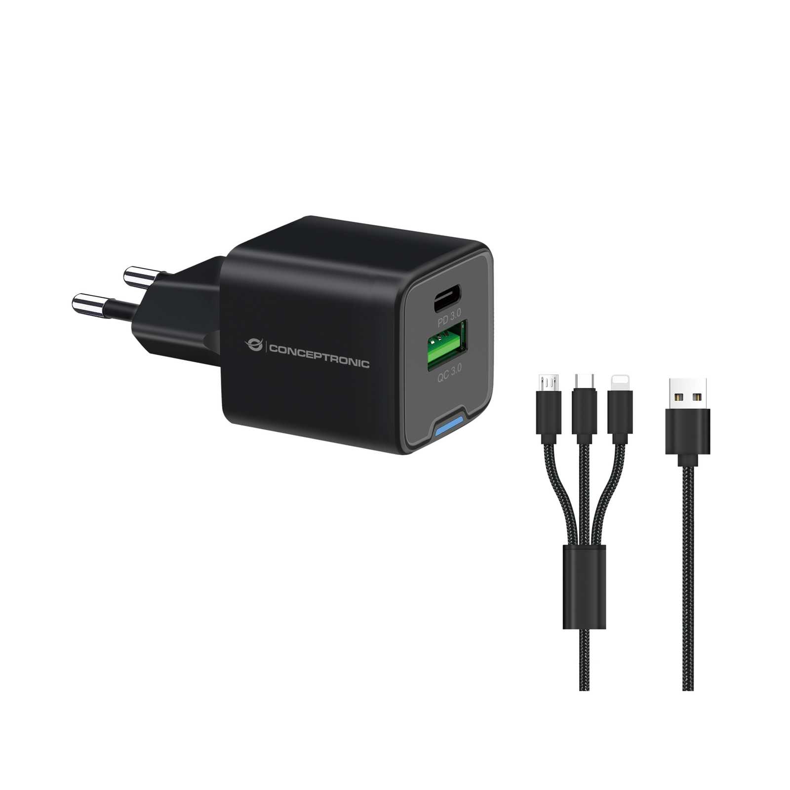 Conceptronic Charger 2 Ports 33W 1xUSB-C 1xUSB-A+3-in-1 Sw