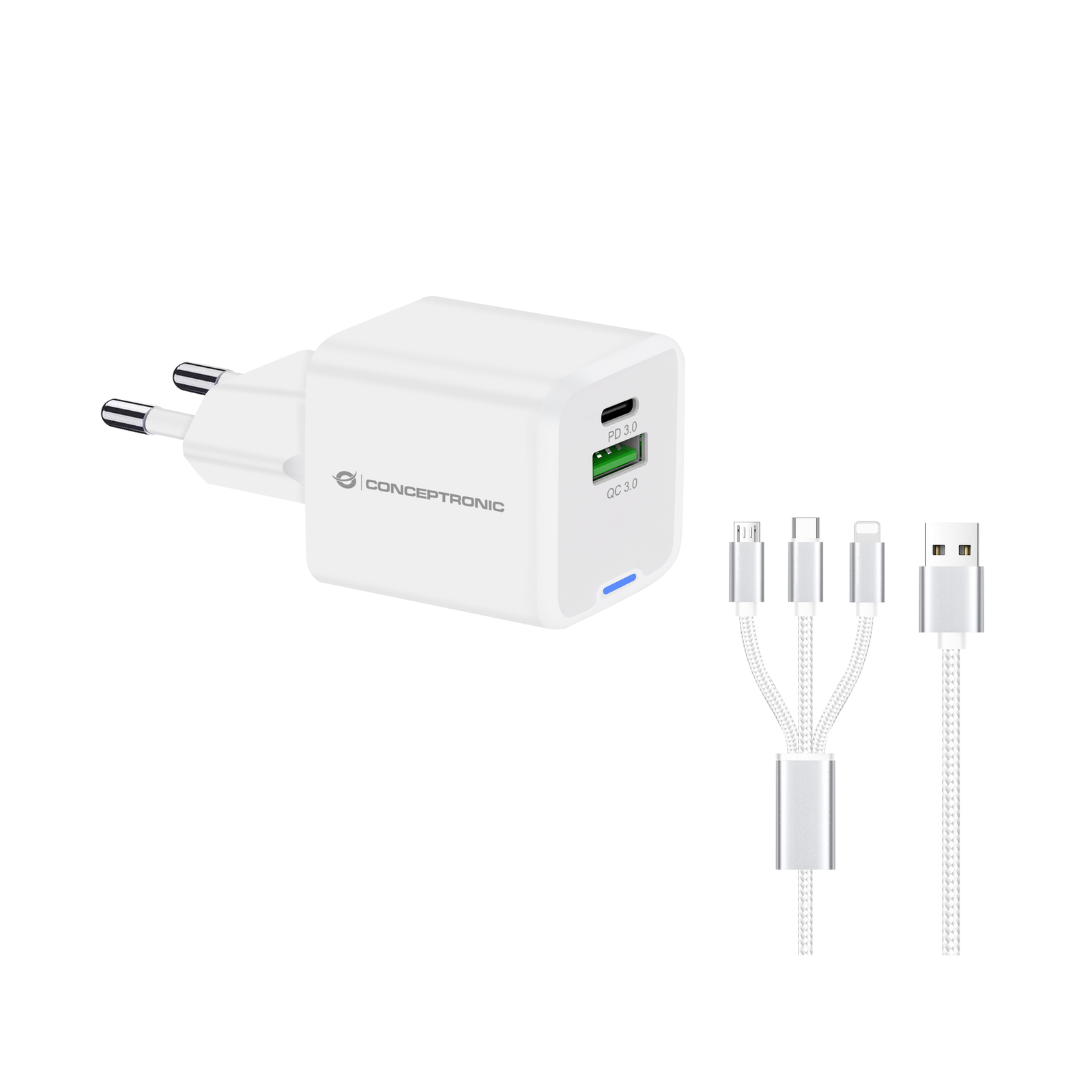 Conceptronic Charger 2 Ports 33W 1xUSB-C 1xUSB-A+3-in-1 Sw