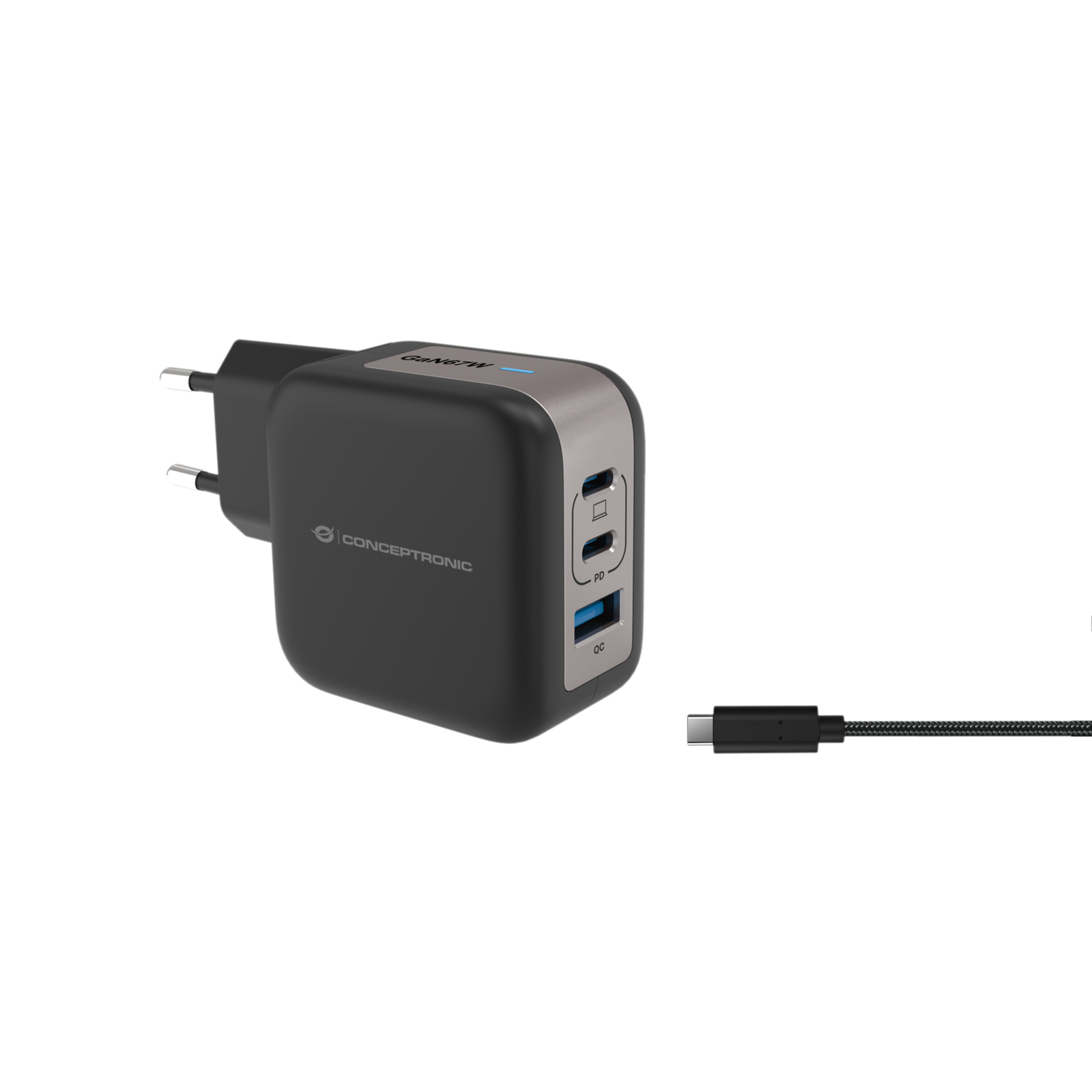 Conceptronic Charger 3-port 67W 2xUSB-C 1xUSB-A+3-in-1 Sw