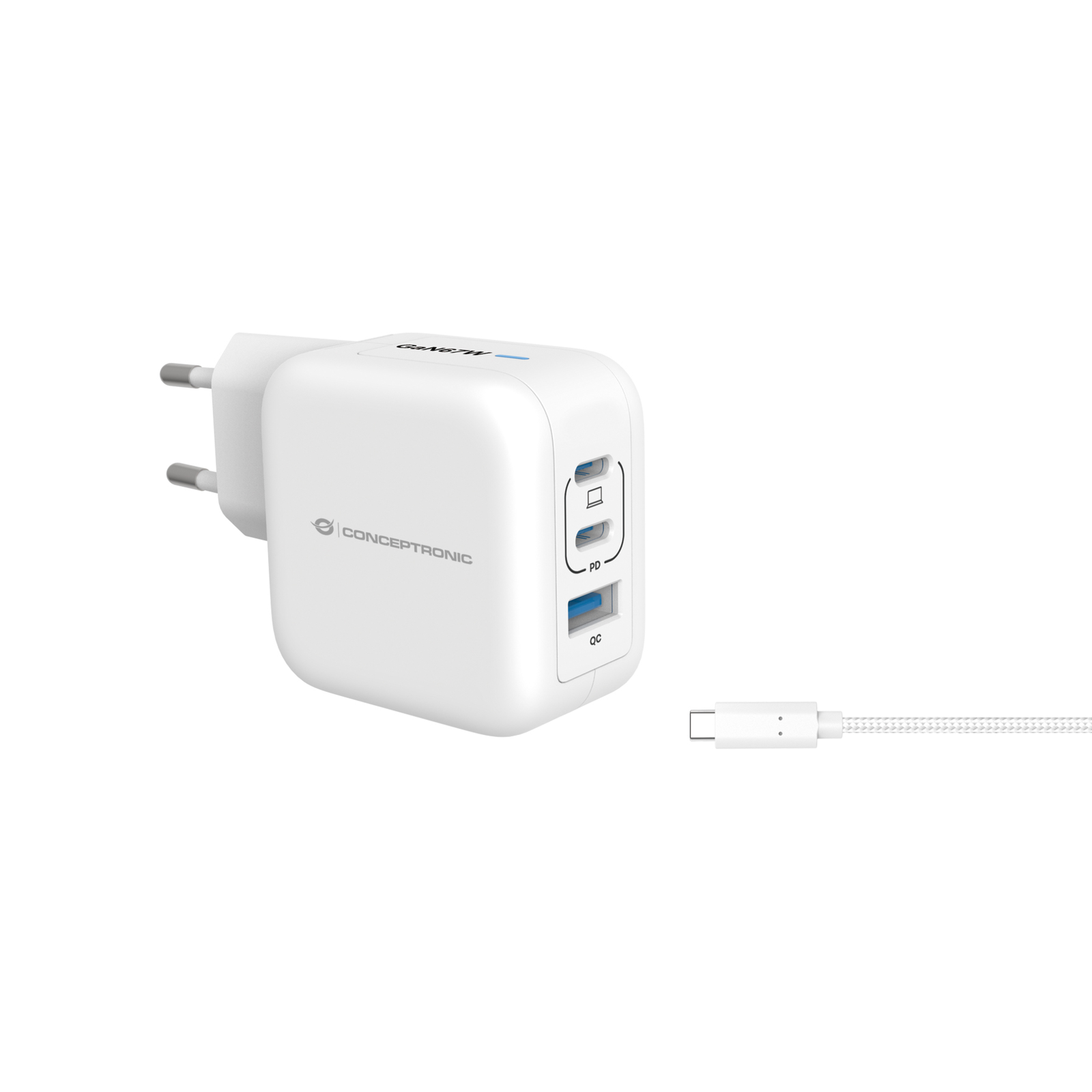 Conceptronic Charger 3-port 67W 2xUSB-C 1xUSB-A+3-in-1 Ws