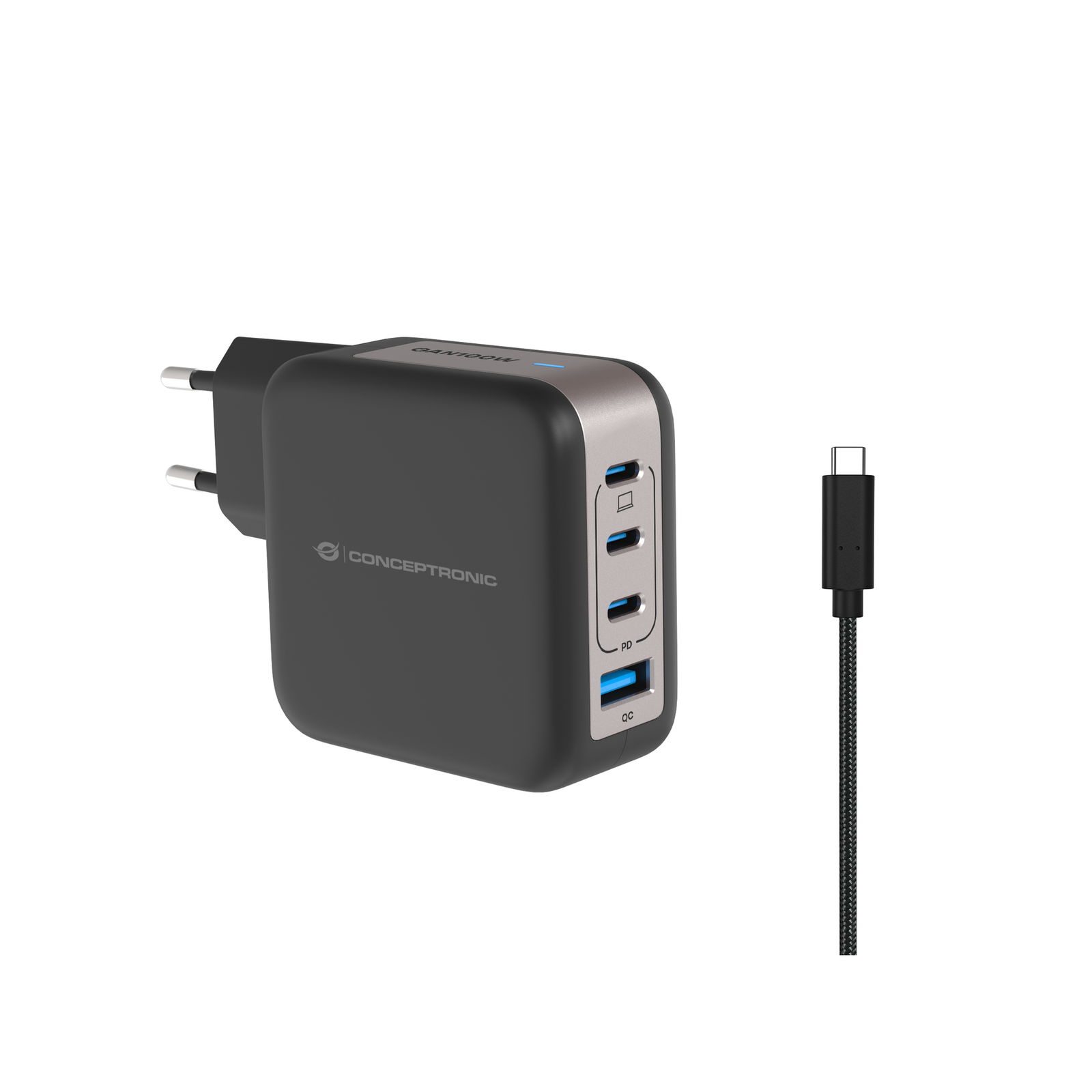 Conceptronic Charger 4-port 100W 3xUSB-C 1xUSB-A+3-in-1 Black