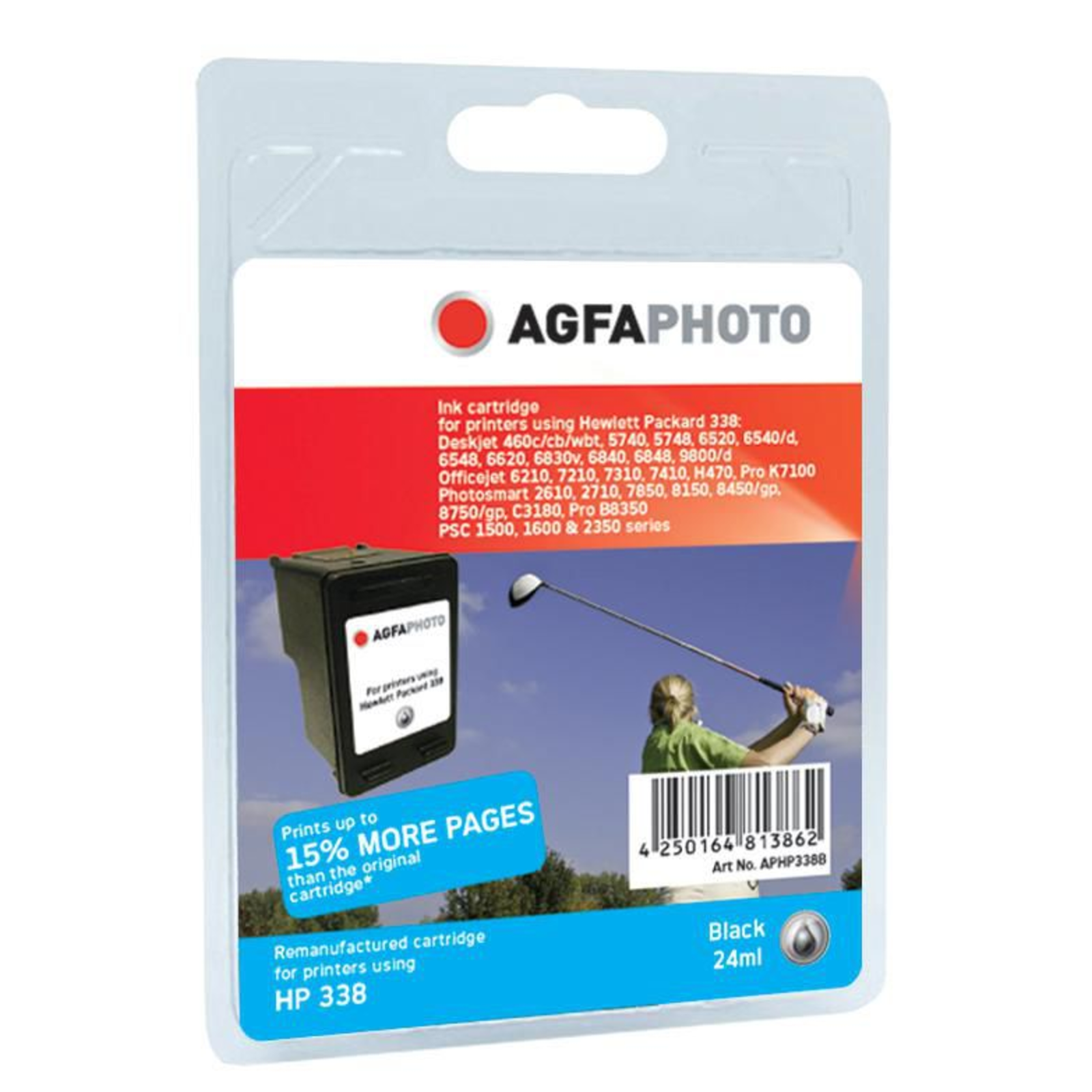 AgfaPhoto 24 Ml Black Compatible Remanufactured Ink Cartridge (alternative to HP 338 HP C8765EE)