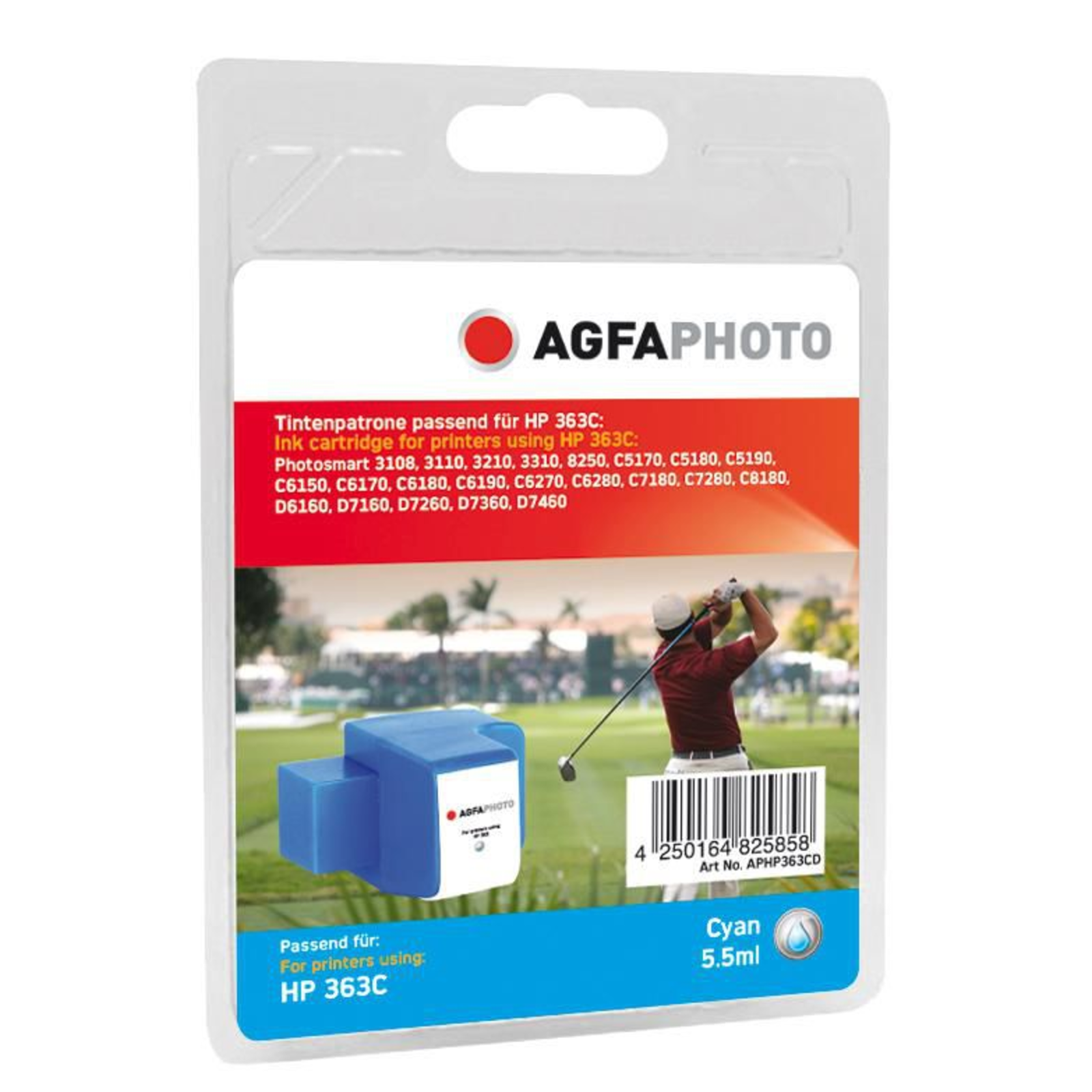 AgfaPhoto 5.5 Ml cyan Compatible Ink Cartridge (alternative to HP 363 HP C8771EE)