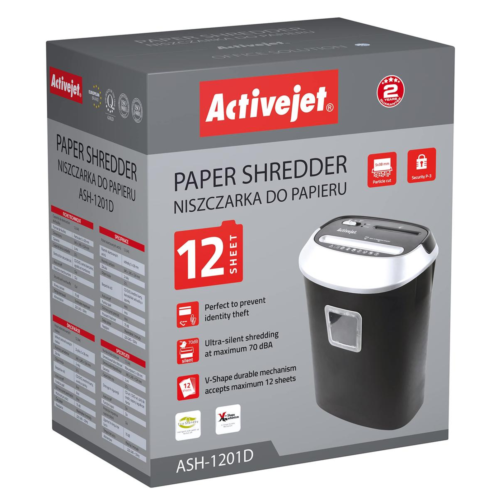 Activejet ASH-2502C Document Shredder Colour Black.