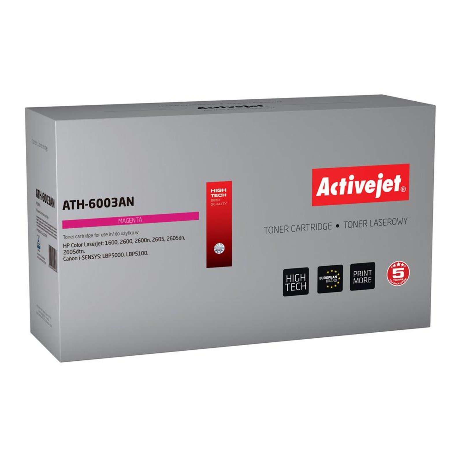 Activejet ATH-6003AN Toner Replacement HP 124A Q6003A Canon CRG-707M Premium 2000 Pages Red