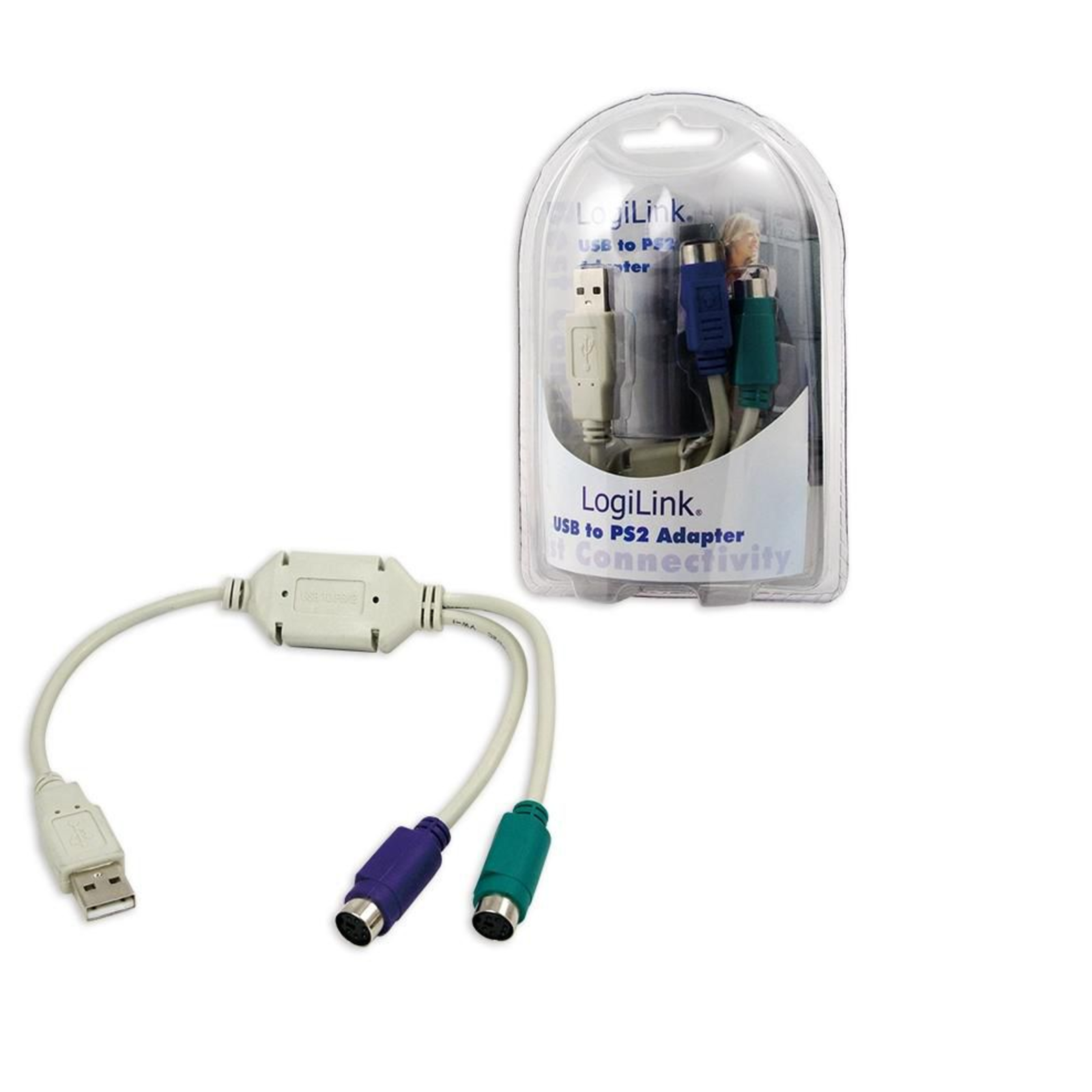 LogiLink USB 1.1 Connection Cable (1x USB 1.1 Plug A 2x PS/2 Socket) 15.00 Cm