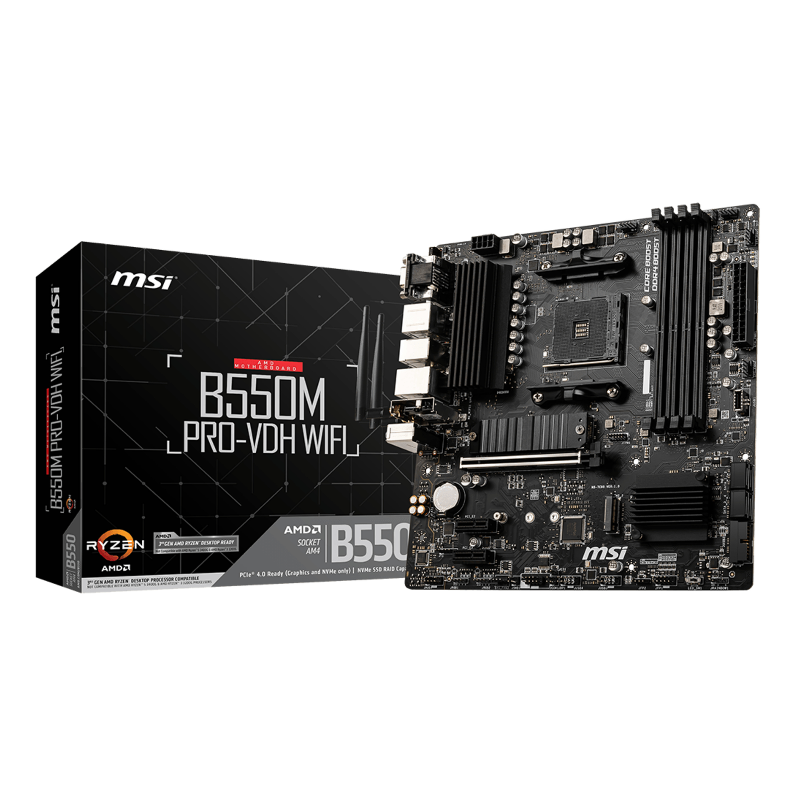 MSI B550M PRO-VDH WIFI ATX MB AMD AM4 DDR4 up to 128GB 1xPCIe 30 X16 Slot 4xSATA 6Gb/s 1xM2 Slot