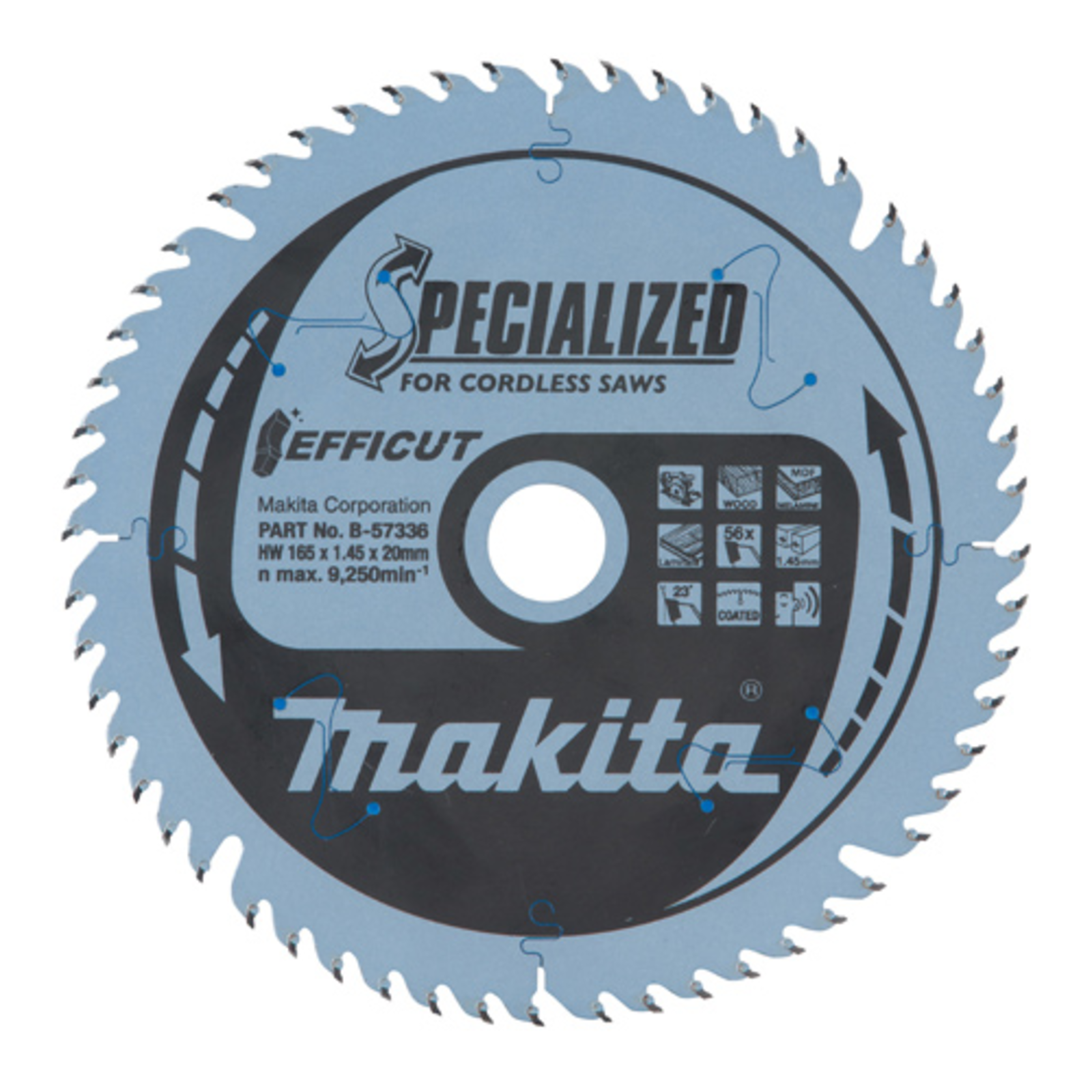 Makita Circular Saw Blade EFFICUT B-57336 165mm 56T Bore 20mm for Cordless Saws