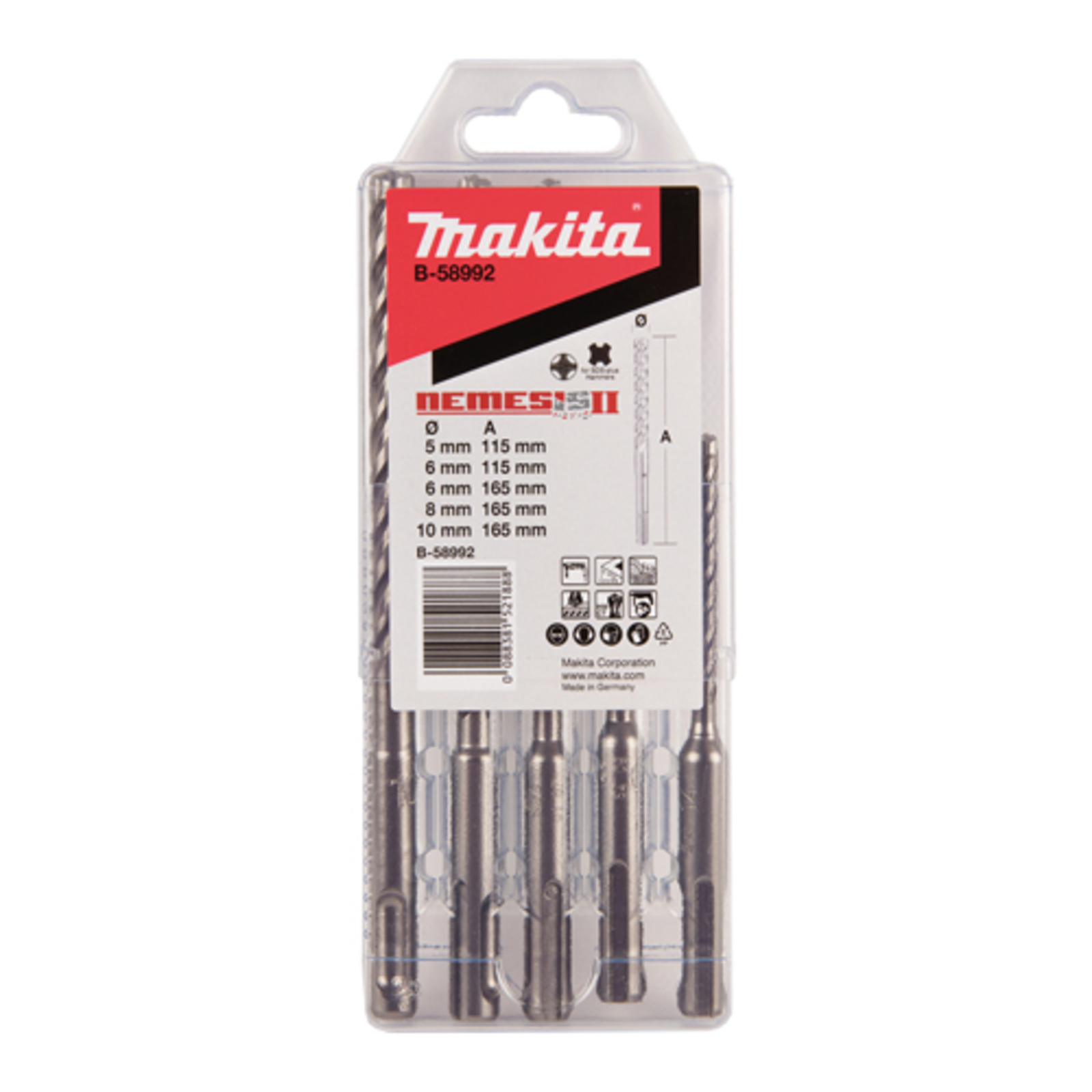 Makita NEMESIS 2 SDS+ Hammer Drill Bit Set B-58992 Silver 5-piece