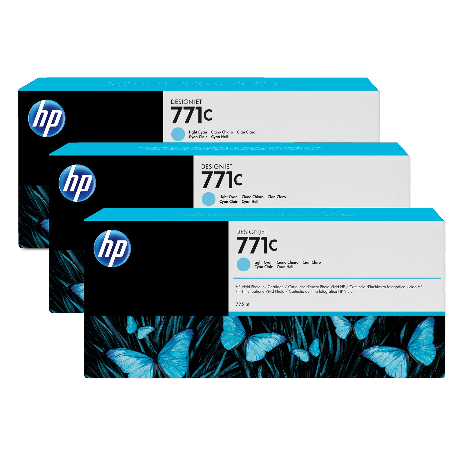 HP 771C ORIGINAL LIGHT cyan INK CARTRIDGE STANDARD CAPACITY 3 X 775ML PACK of 3