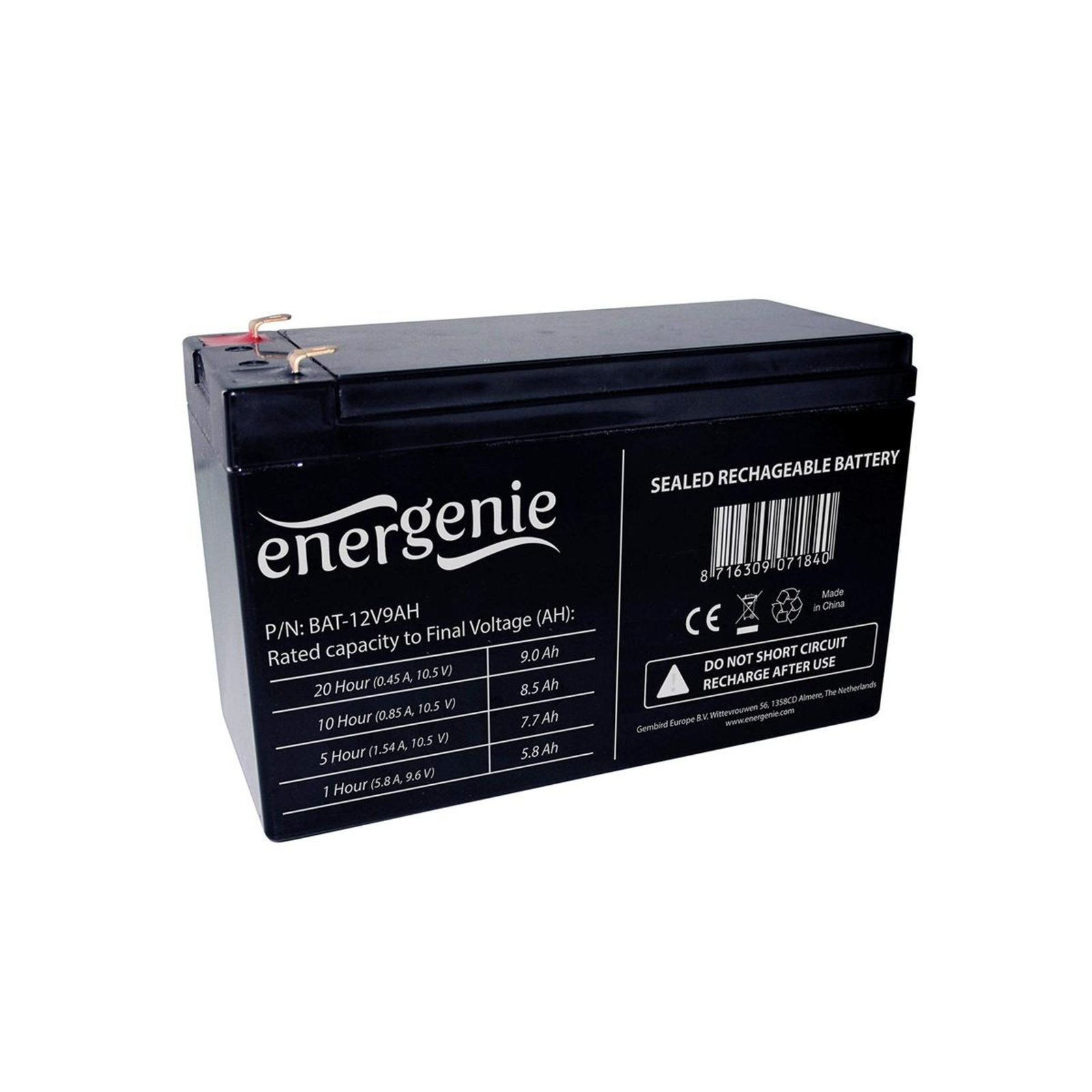 Gembird 12V 9 Ah Sealed Lead Acid (VRLA) 9Ah 12V UPS Battery (BAT-12V9AH)
