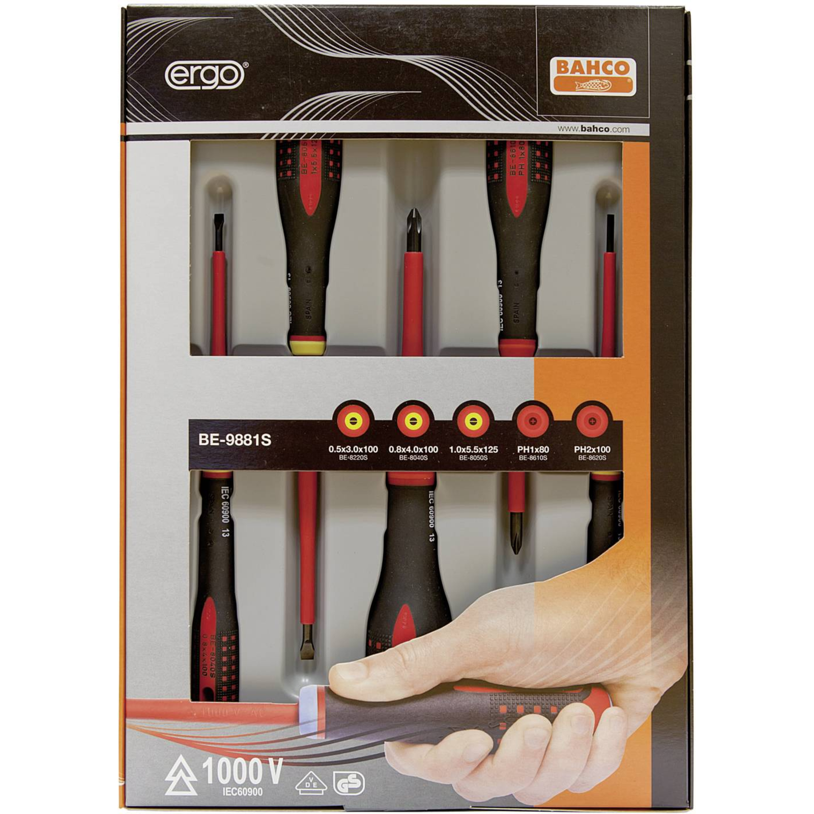 Bahco Ergo Electricians Screwdriver Set 5-piece Slotted Phillips (BE-9881S)