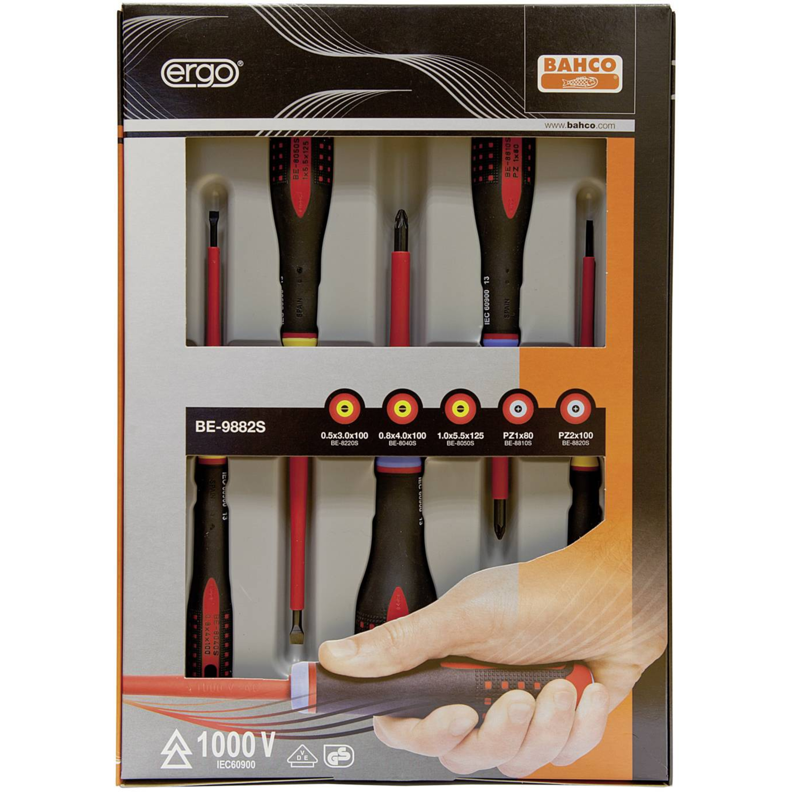 Bahco Ergo Electricians Screwdriver Set 5-piece Slotted Phillips Pozidriv (BE-9882S)