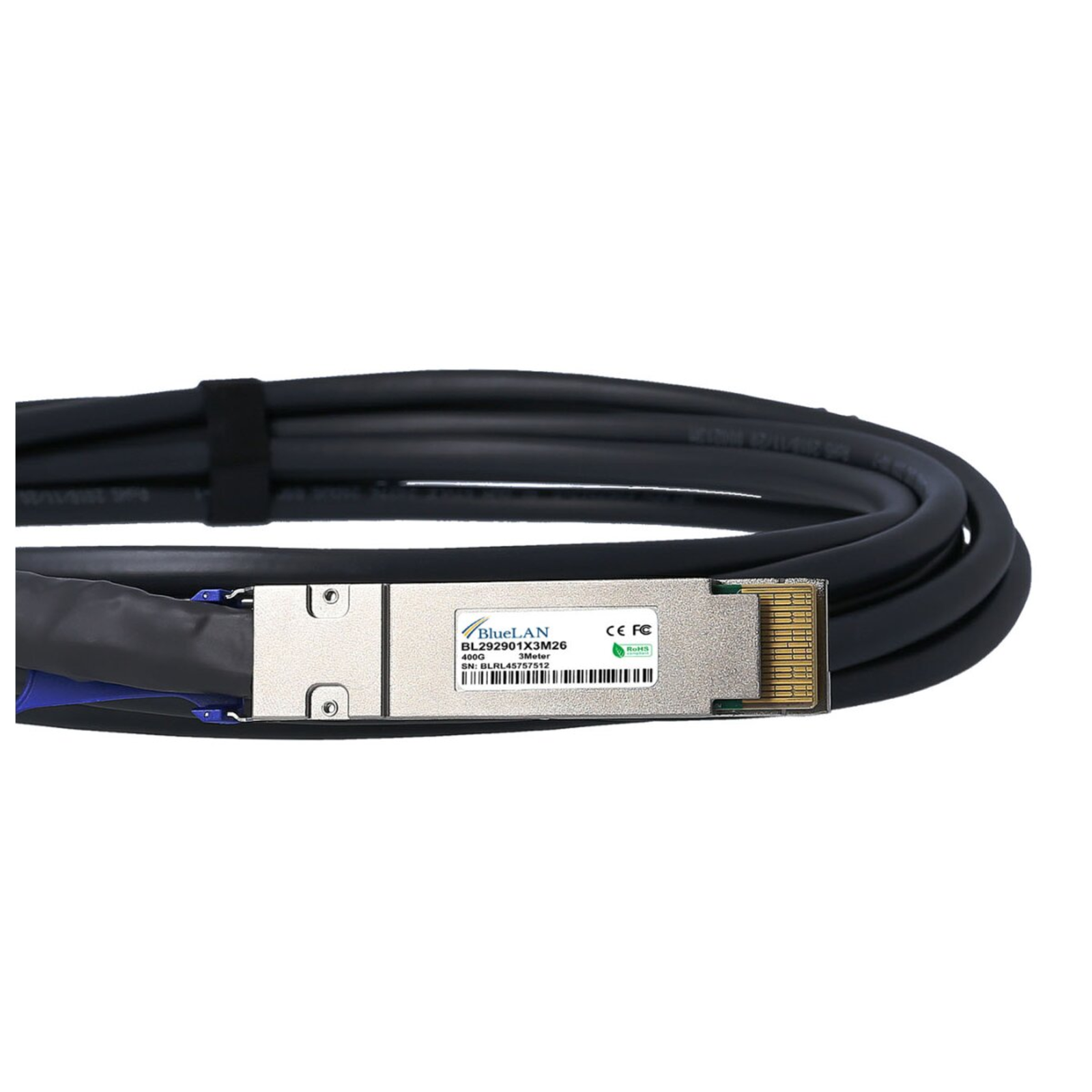 BlueLAN Passive QSFP-DD Direct Attach Cable 400GBASE-CR4 Ethernet Infiniband 26AWG 2 Metres