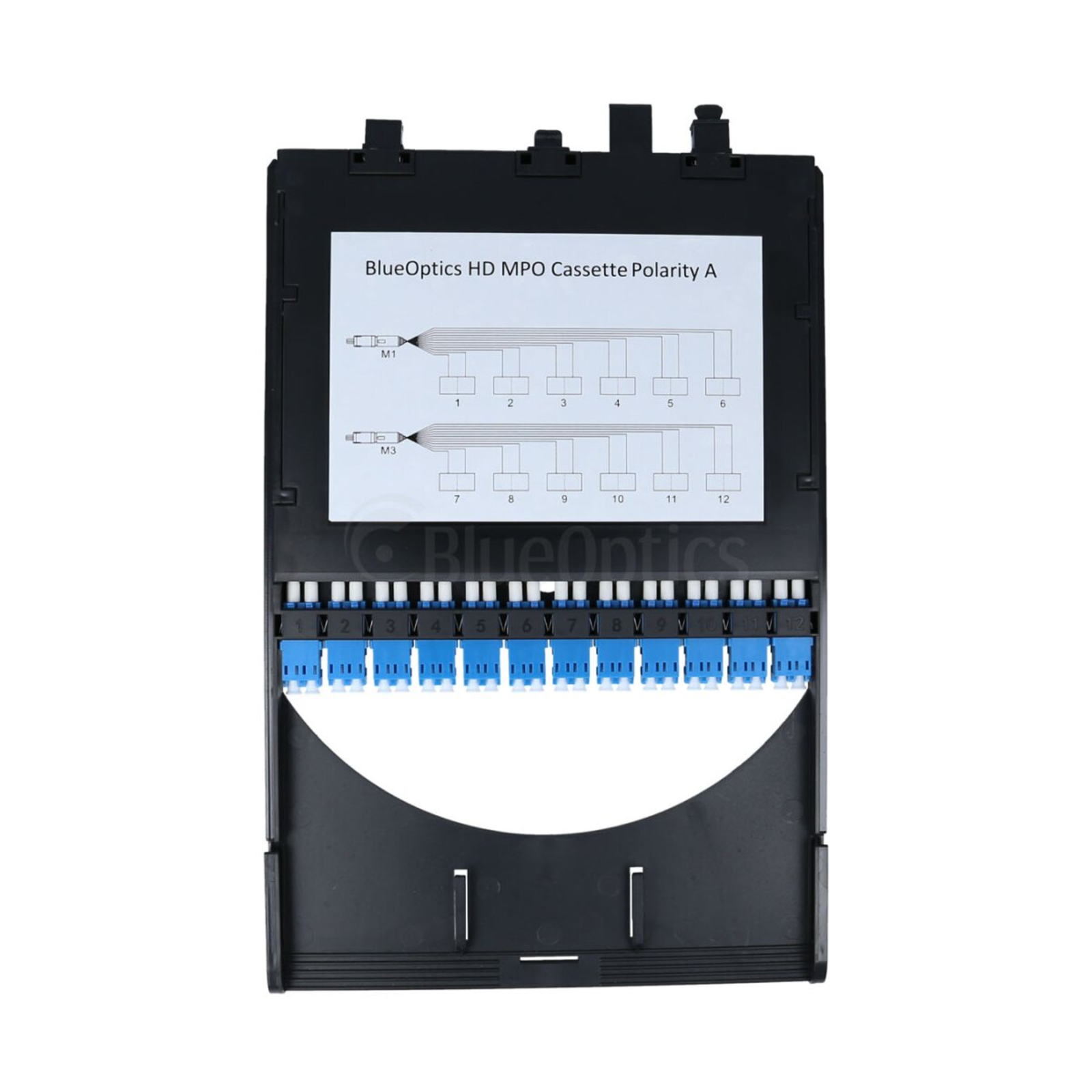 BlueOptics HD MPO Cassette 12x LC/UPC Duplex 2x MPO/APC 12 Cores Single Mode Type A