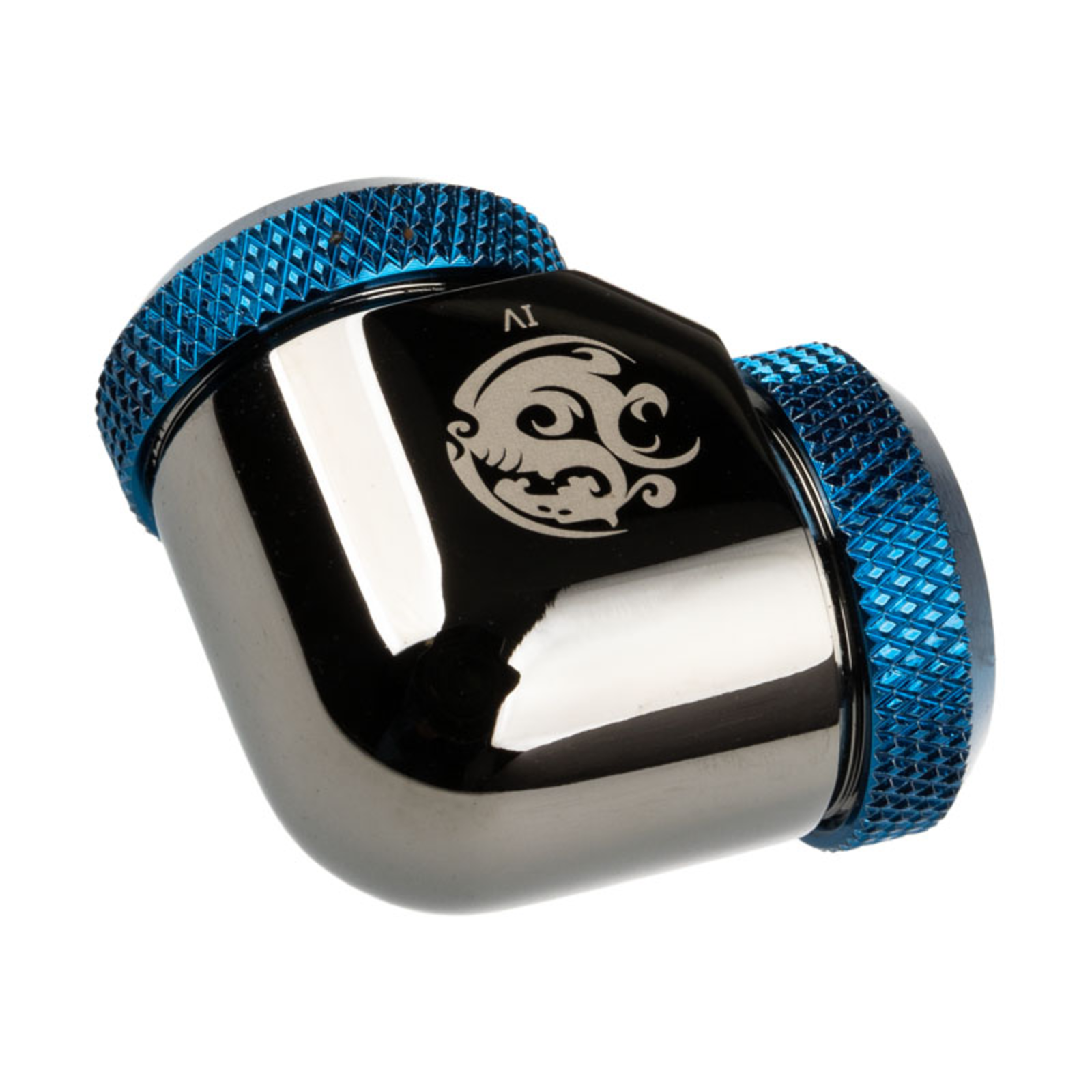 Bitspower Adapter 90 Degrees 12mm OD Hardtube to 12mm OD Hardtube Black Glossy/blue