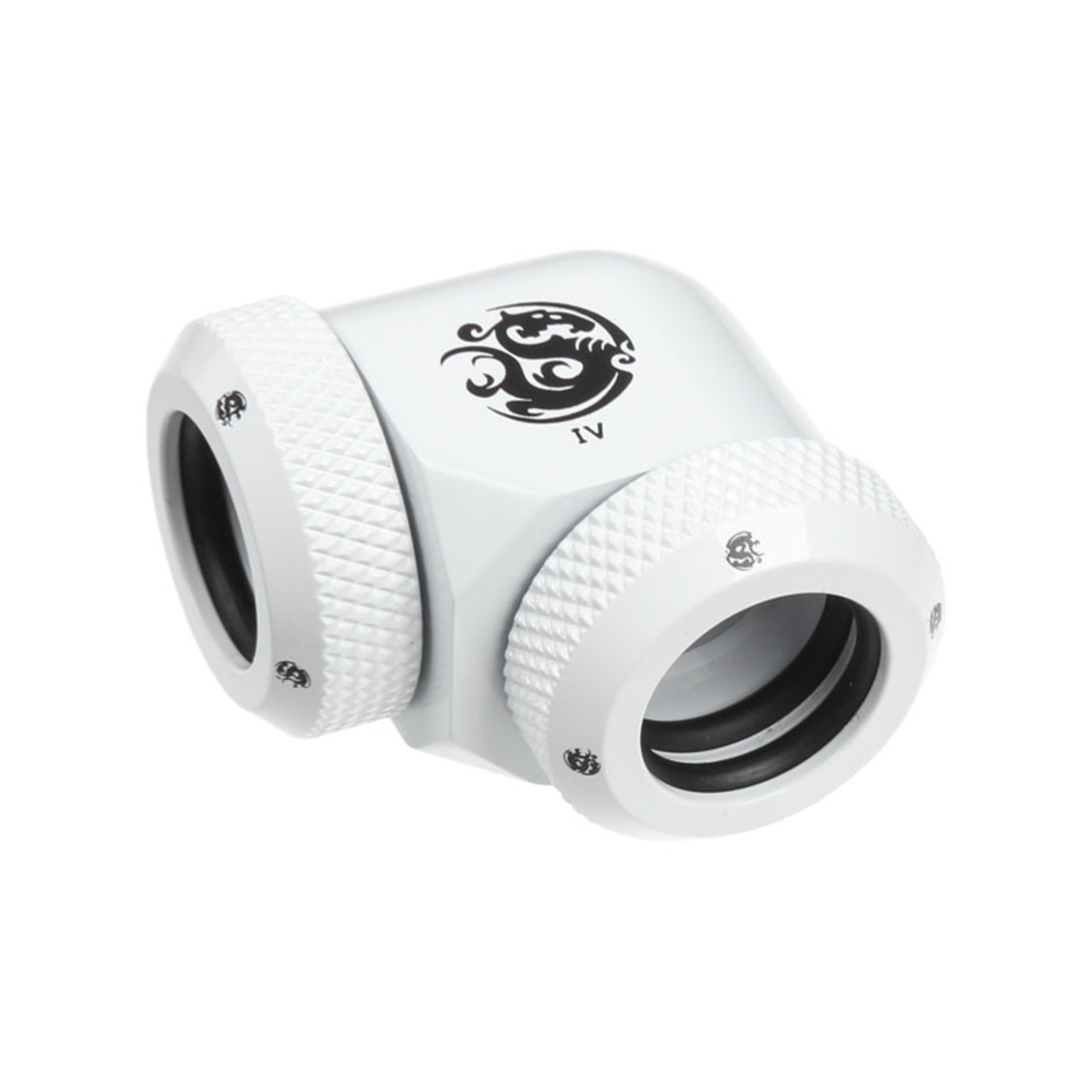 Bitspower Multi-link Adapter 90 Degree 12mm OD to 12mm OD Hardtube White
