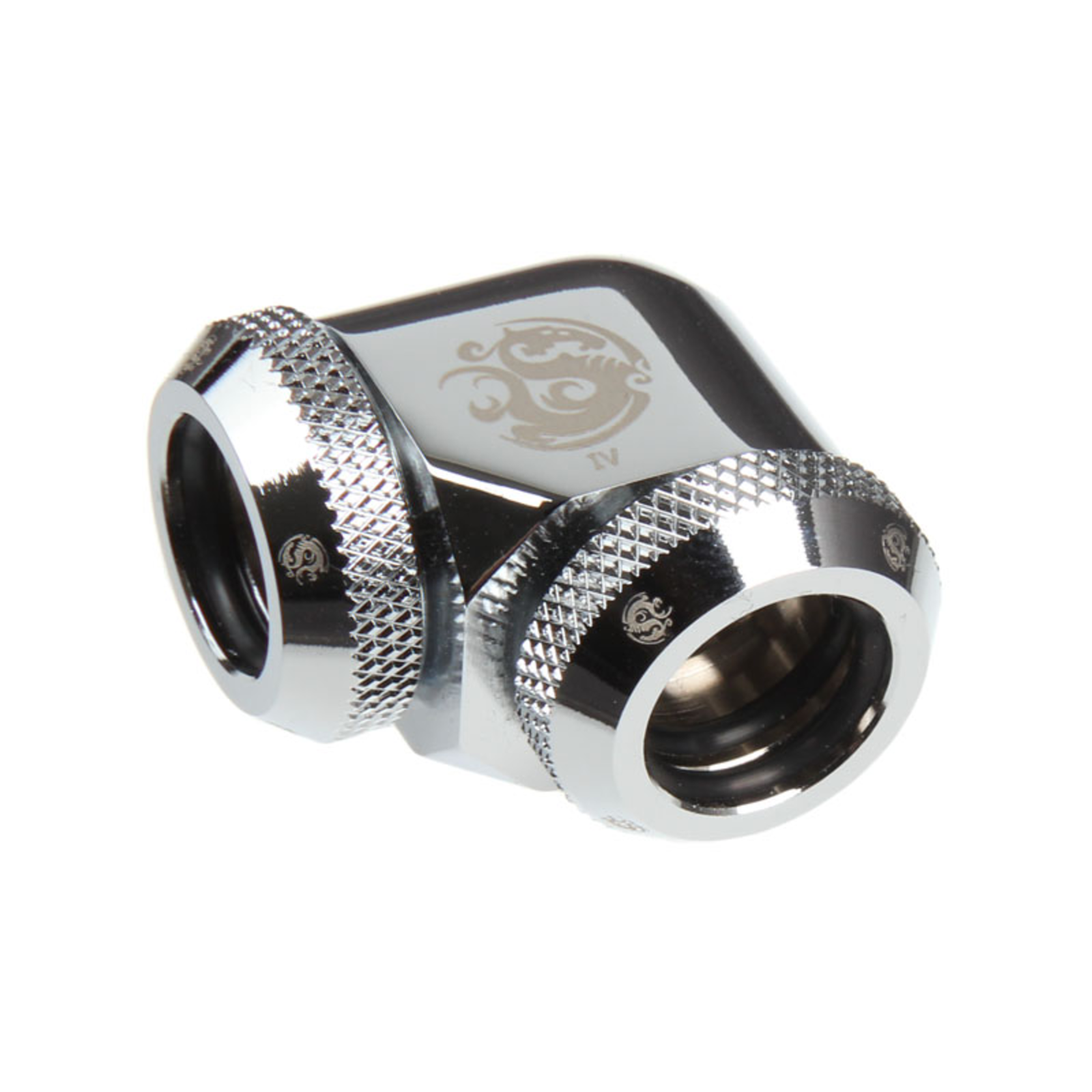 Bitspower Multi-link Adapter 90 Degree 12mm OD to 12mm OD Hardtube Silver Glossy