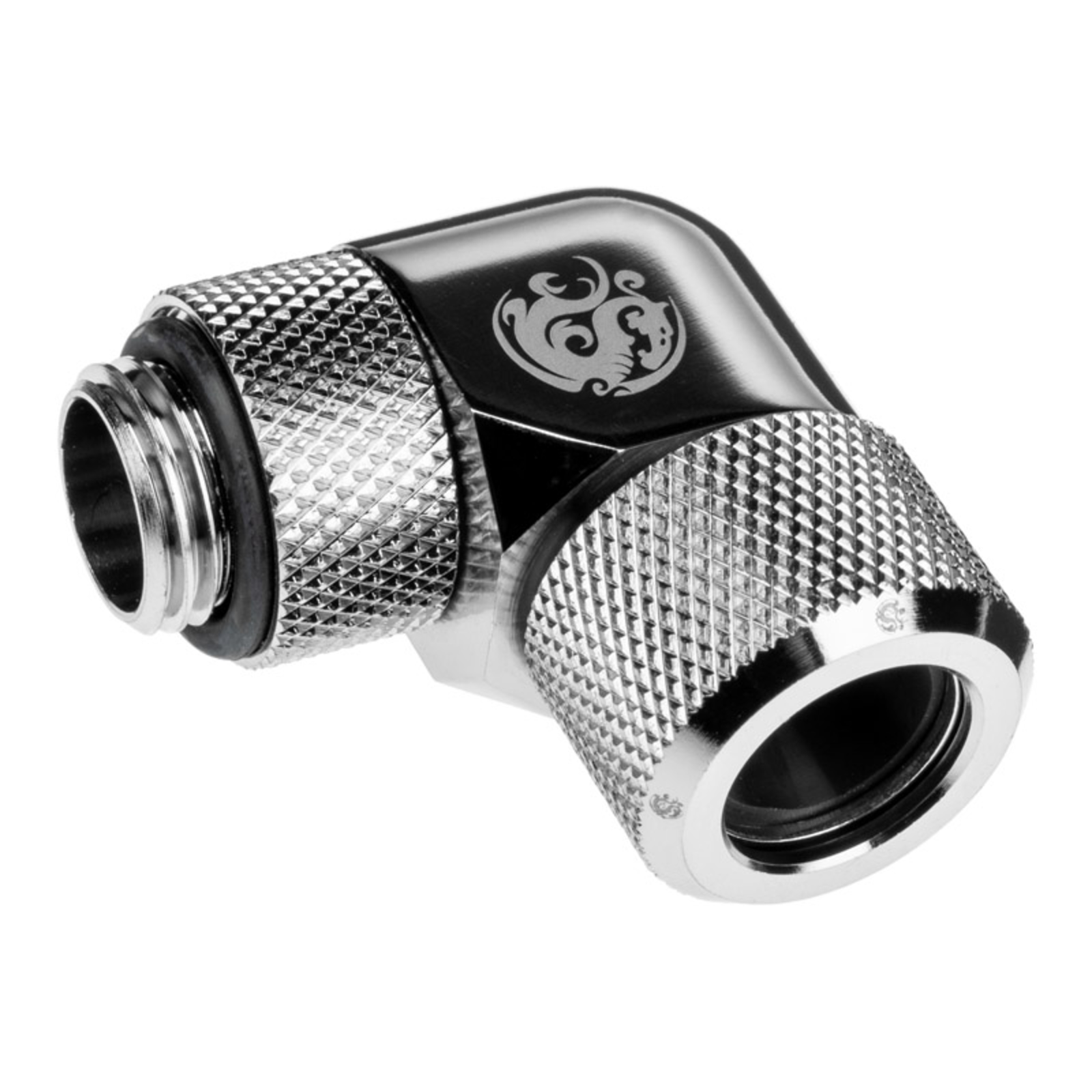 Bitspower Advanced Adapter 90 Degree G1/4 Inch AG to 12mm AD Hardtube redatable Silver
