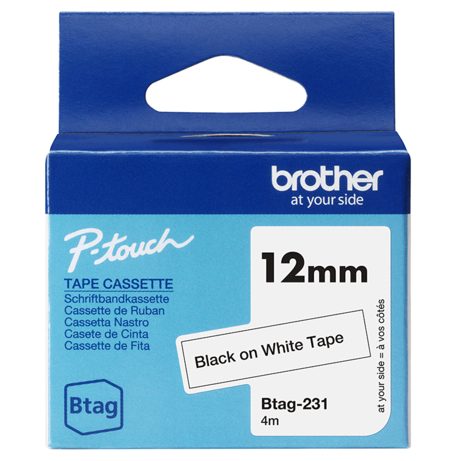 Bredher Lettering Tape BTAG-231 Black on White 12 Mm X 4 M