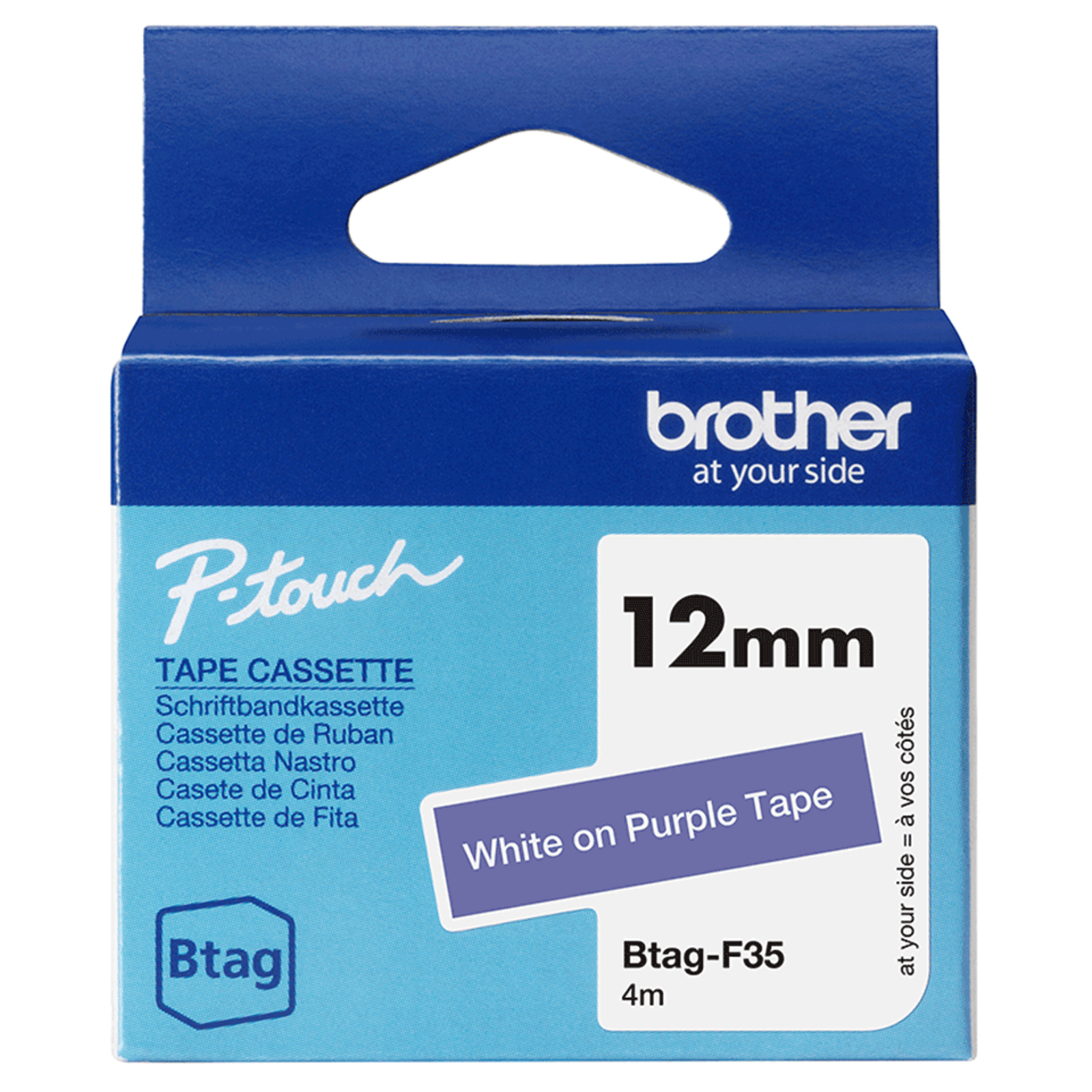 Bredher Lettering Tape BTAG-F35 White on Purple 12 Mm X 4 M