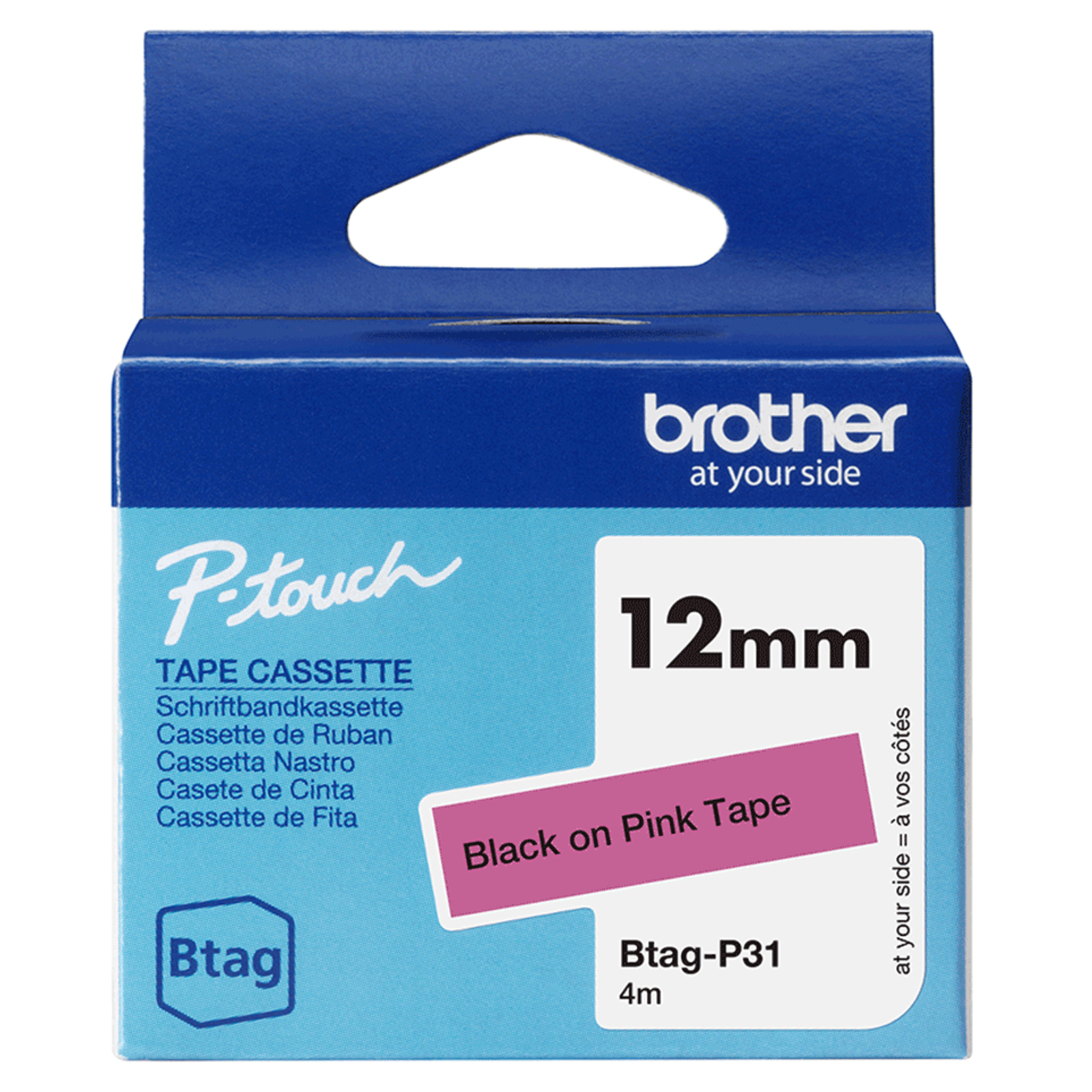 Bredher Ribbon BTAG-P31 Black on Pink 12 Mm X 4 M
