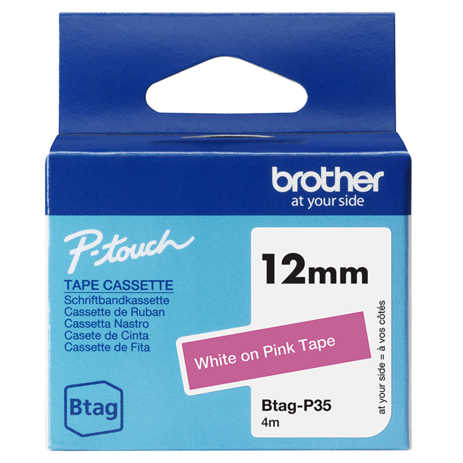Bredher Label Tape BTAG-P35 White on Pink 12 Mm X 4 M