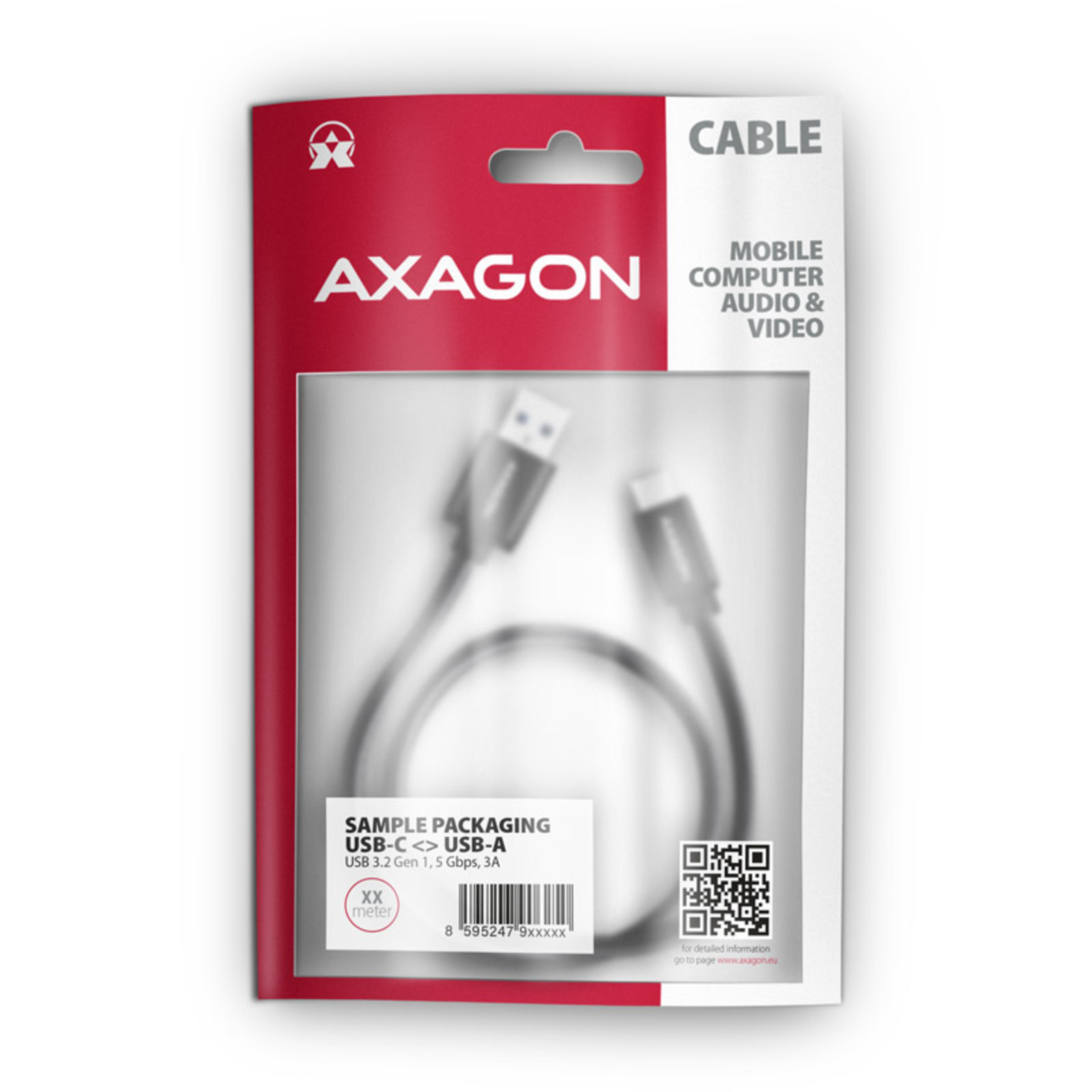 Axagon BUCM3-AM20AB USB-C to USB-A 3.2 Gen 1 Cable Black 2m