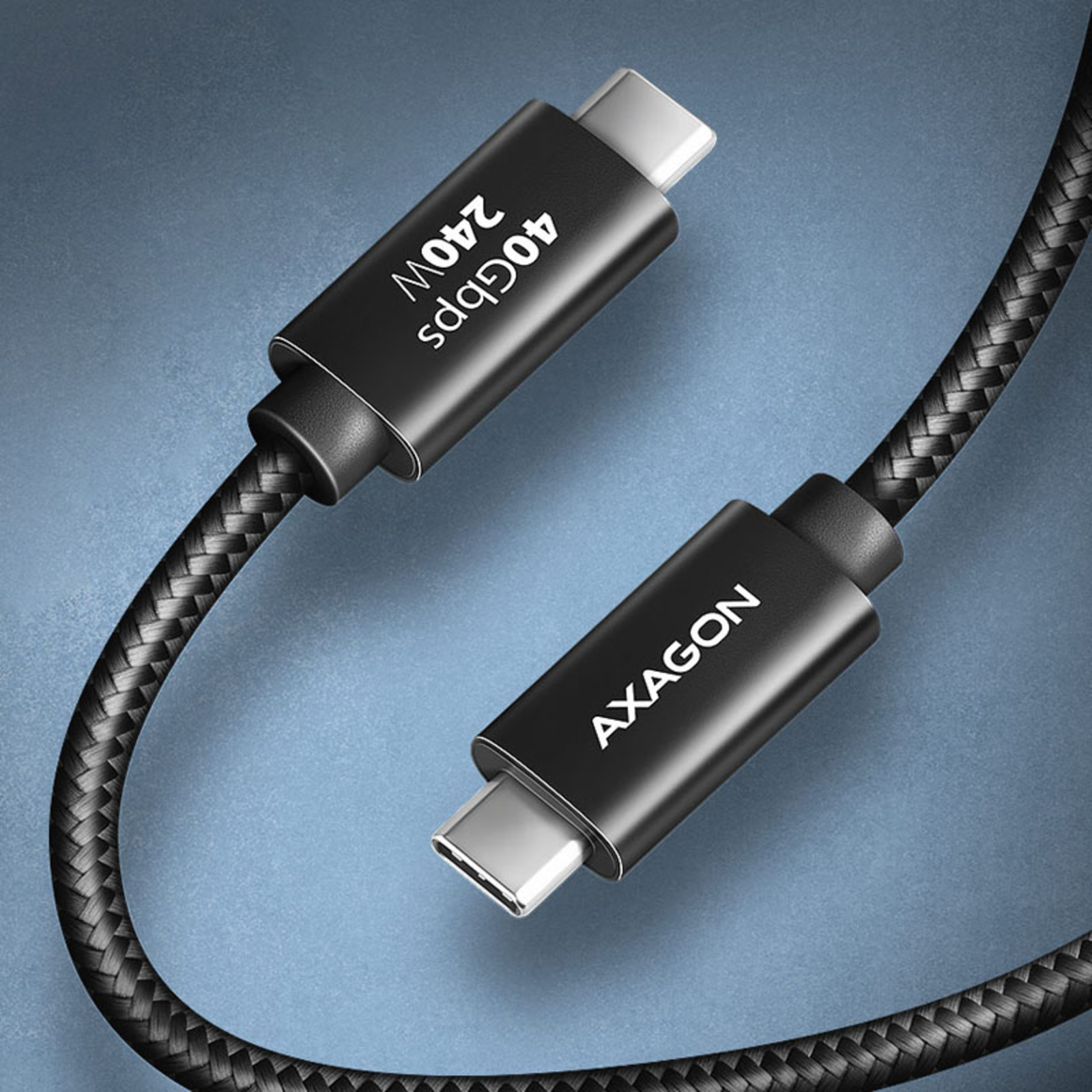 Axagon BUCM4X-CM10AB USB-C to USB-C Cable USB4 Gen 3A-2 1 M PD 240W 8K HD ALU Braided Black