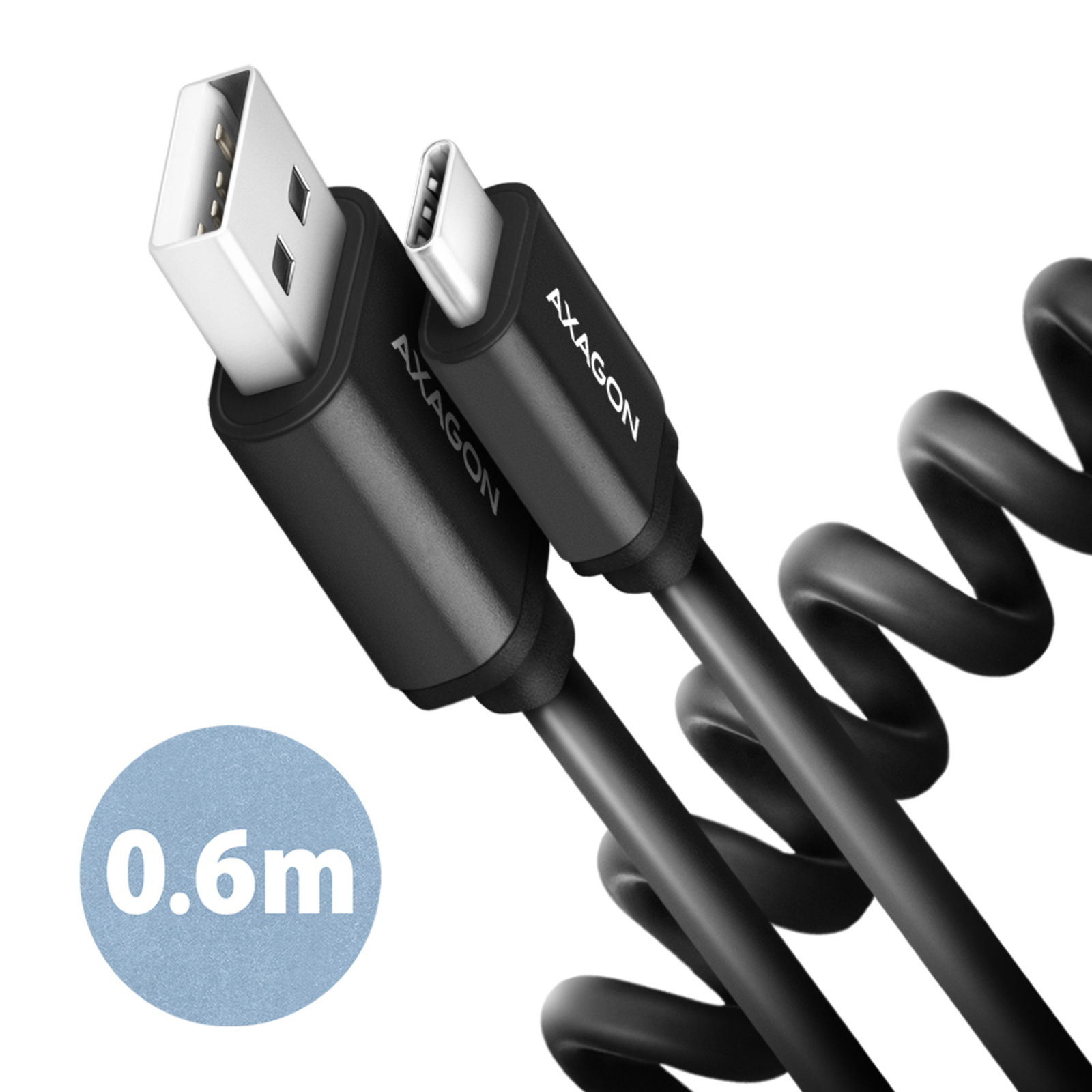 Axagon BUCM-AM10TB Twister Cable USB-C to USB-A 2.0 Black 0.6m
