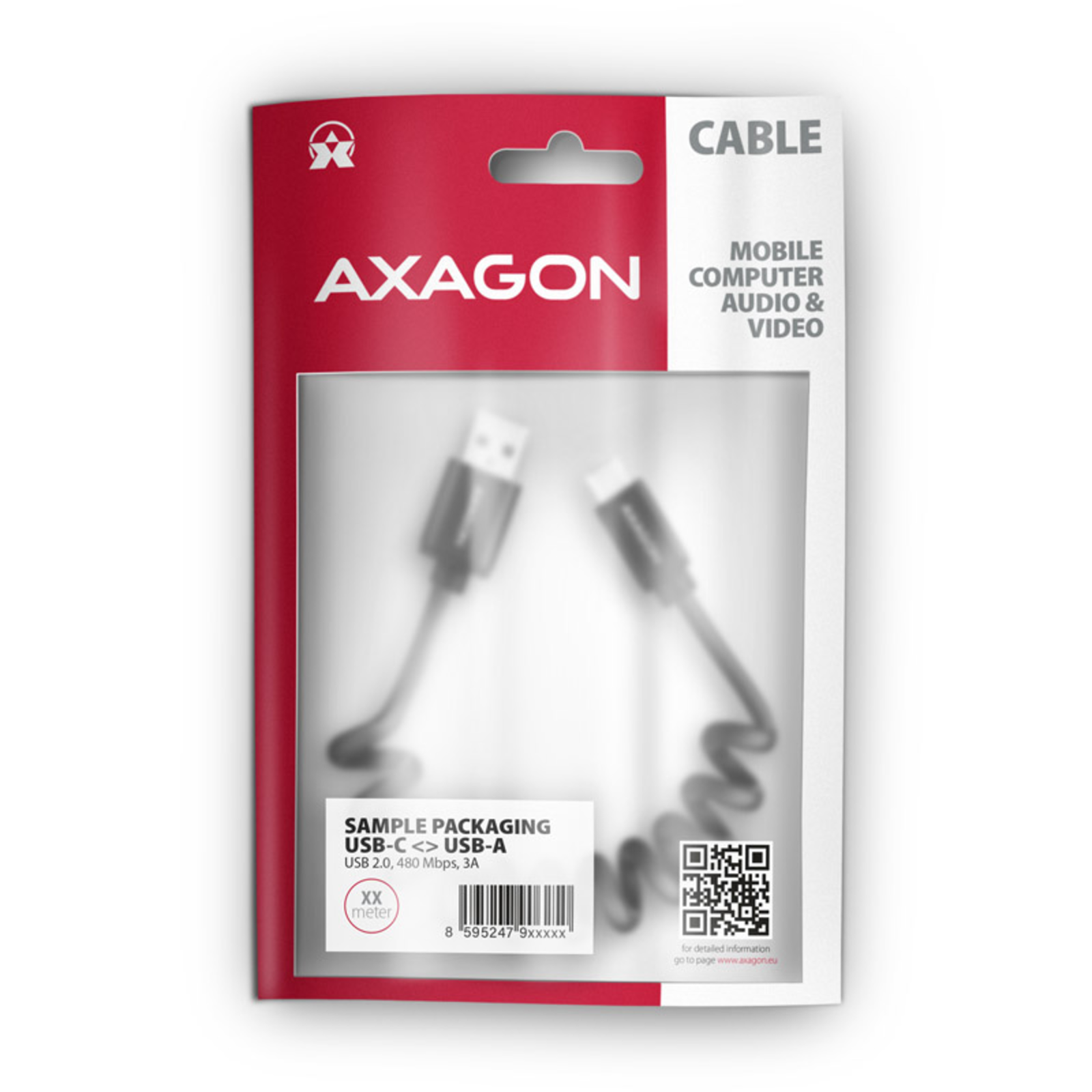 Axagon BUCM-AM10TB Twister Cable USB-C to USB-A 2.0 Black 0.6m