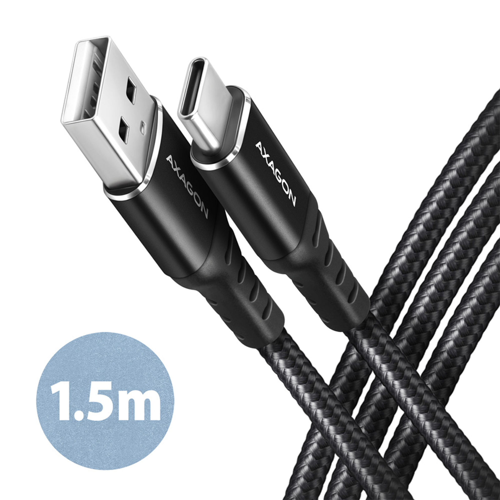 Axagon BUCM-AM15AB USB-C to USB-A Cable 1.5 M USB 2.0 3A Braided Black