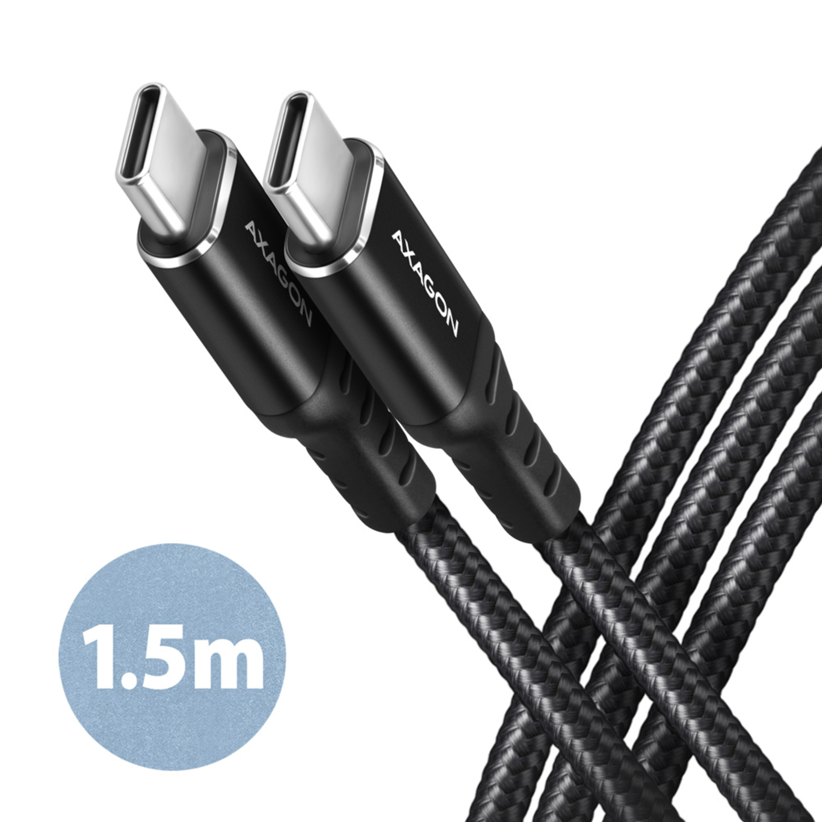 Axagon BUCM-CM15AB USB-C to USB-C 2.0 Cable 1.5m PD 60W 3A Braided Black